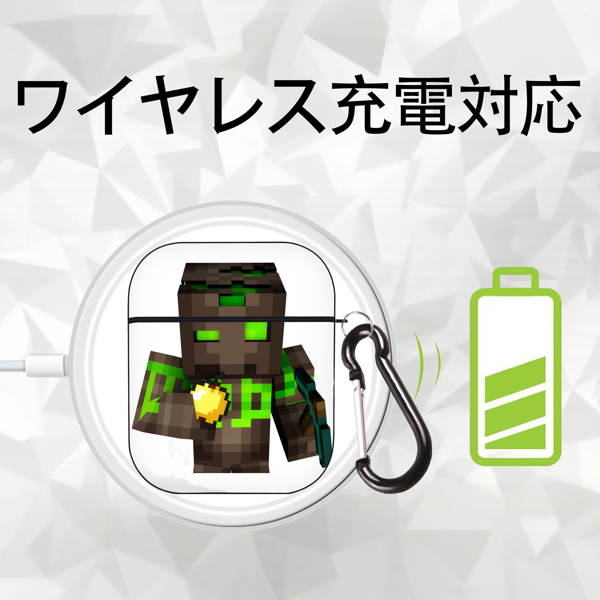 マインクラフト ブロックの世界 Minecraft MC Block world AirPods 第2世代保護ケース ハードシェル ブラック 耐衝撃・防指紋・カラビナ付き