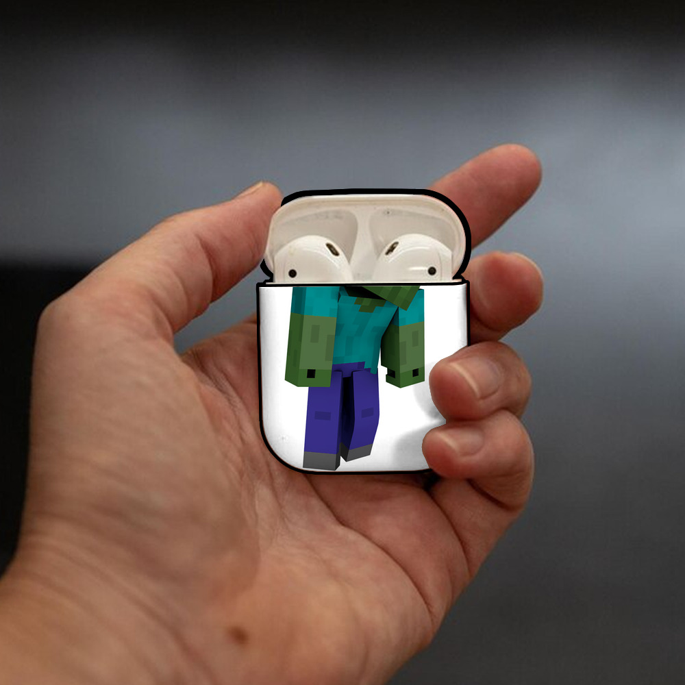マインクラフト ブロックの世界 Minecraft MC Block world AirPods 第2世代保護ケース ハードシェル ブラック 耐衝撃・防指紋・カラビナ付き