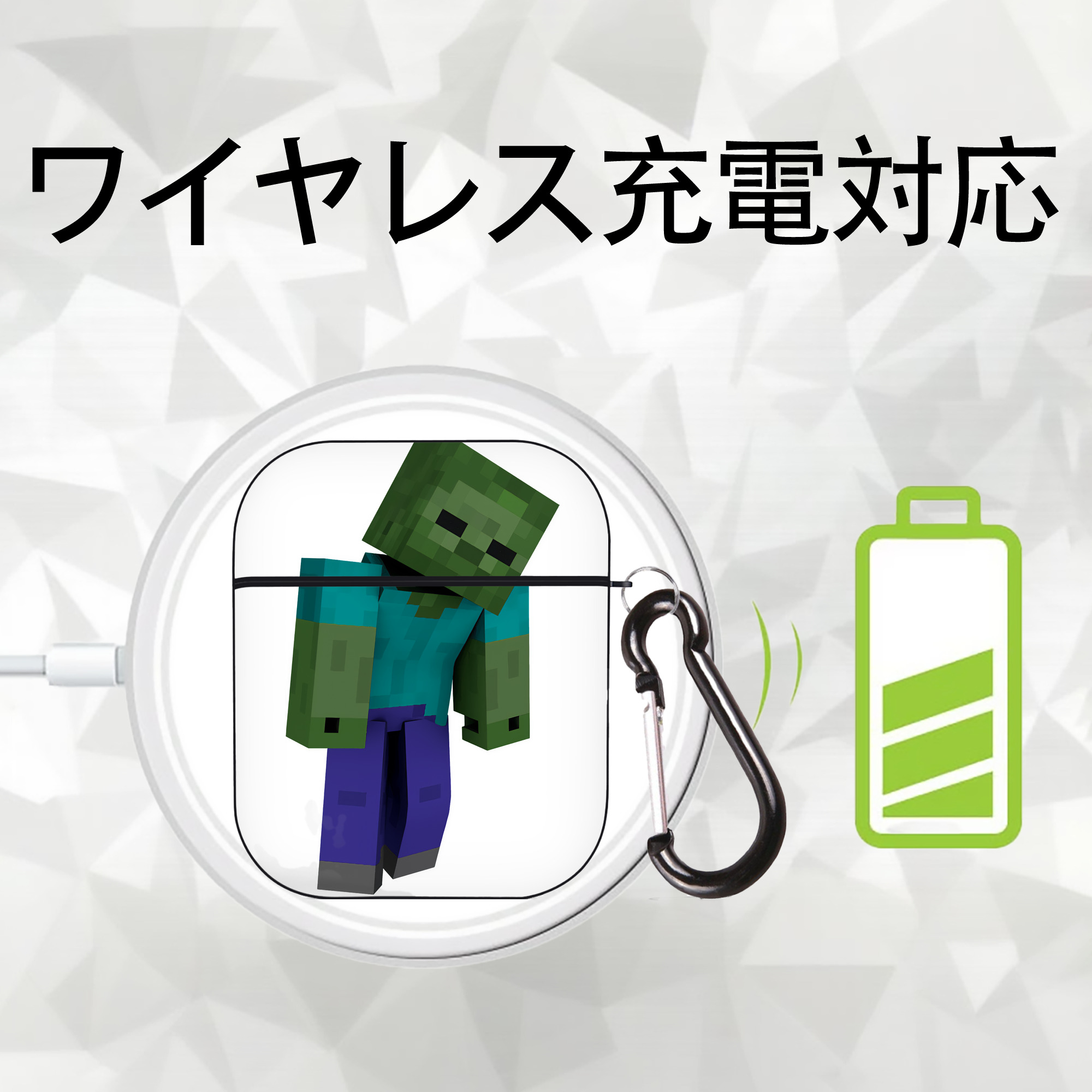 マインクラフト ブロックの世界 Minecraft MC Block world AirPods 第2世代保護ケース ハードシェル ブラック 耐衝撃・防指紋・カラビナ付き