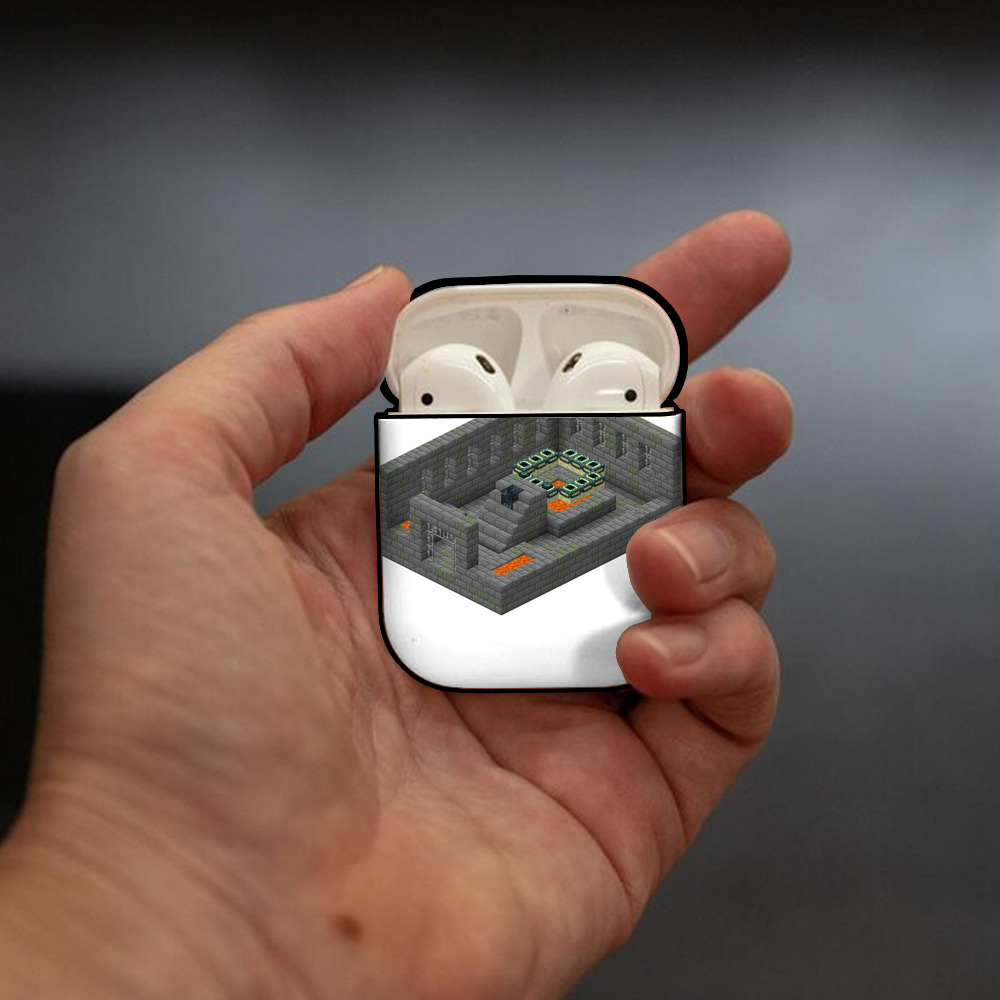 マインクラフト ブロックの世界 Minecraft MC Block world AirPods 第2世代保護ケース ハードシェル ブラック 耐衝撃・防指紋・カラビナ付き