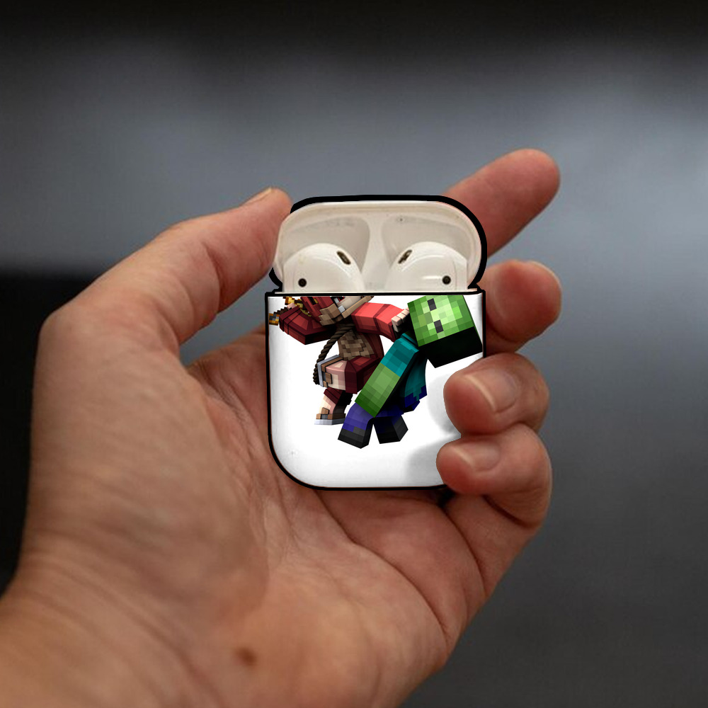 マインクラフト ブロックの世界 Minecraft MC Block world AirPods 第2世代保護ケース ハードシェル ブラック 耐衝撃・防指紋・カラビナ付き