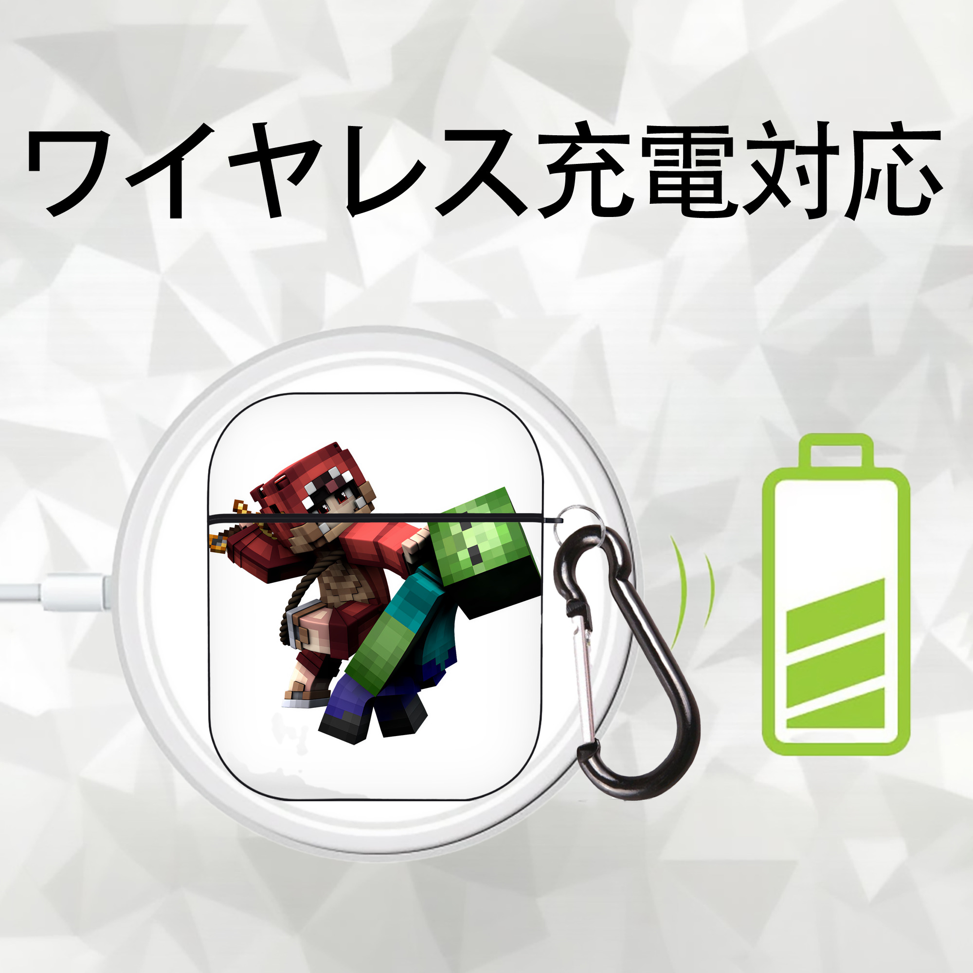マインクラフト ブロックの世界 Minecraft MC Block world AirPods 第2世代保護ケース ハードシェル ブラック 耐衝撃・防指紋・カラビナ付き