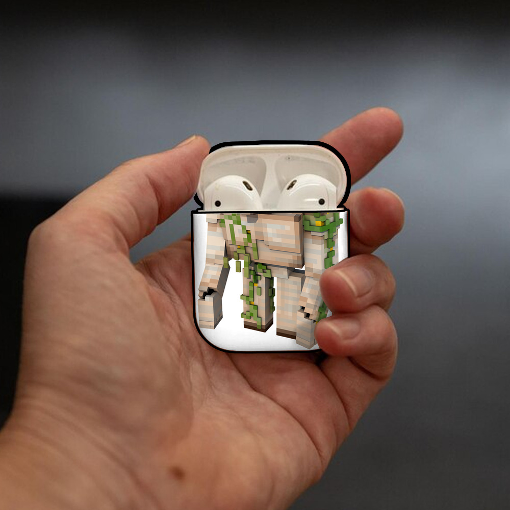 マインクラフト ブロックの世界 Minecraft MC Block world AirPods 第2世代保護ケース ハードシェル ブラック 耐衝撃・防指紋・カラビナ付き