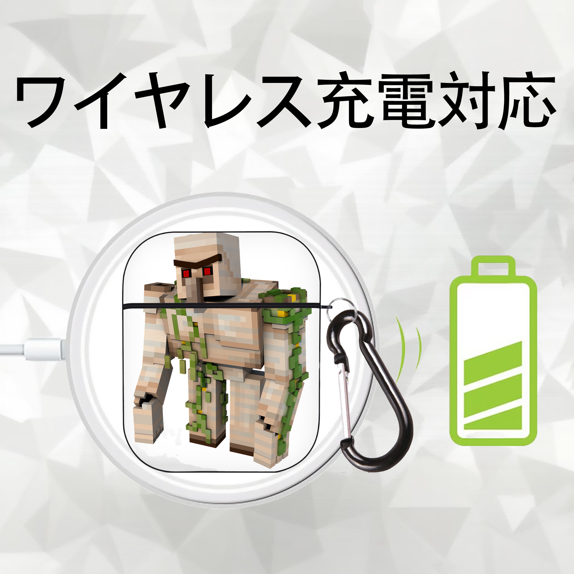 マインクラフト ブロックの世界 Minecraft MC Block world AirPods 第2世代保護ケース ハードシェル ブラック 耐衝撃・防指紋・カラビナ付き