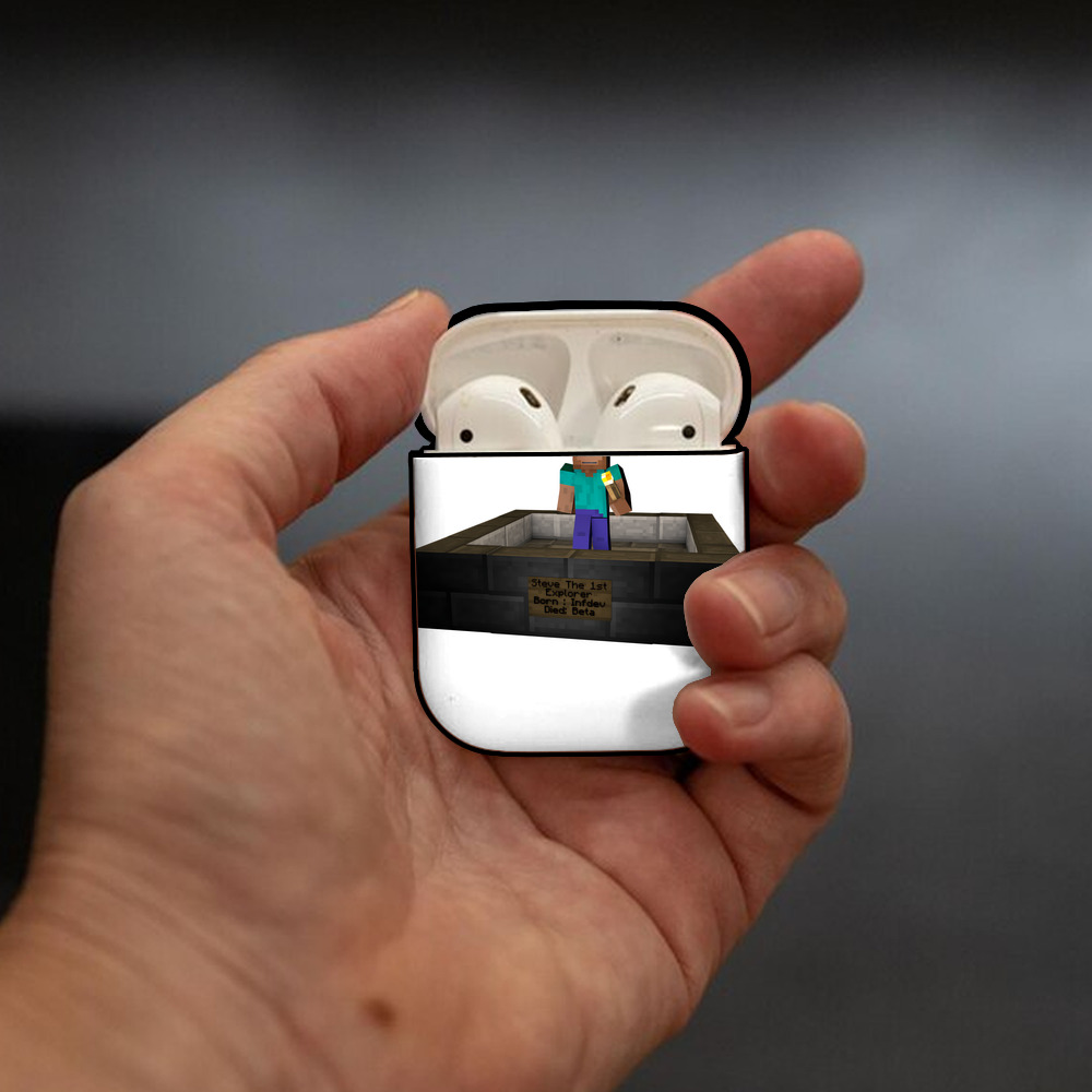 マインクラフト ブロックの世界 Minecraft MC Block world AirPods 第2世代保護ケース ハードシェル ブラック 耐衝撃・防指紋・カラビナ付き