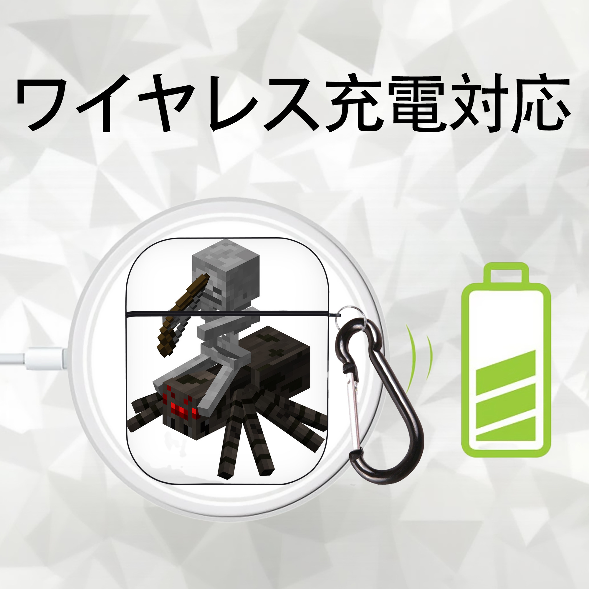 マインクラフト ブロックの世界 Minecraft MC Block world AirPods 第2世代保護ケース ハードシェル ブラック 耐衝撃・防指紋・カラビナ付き