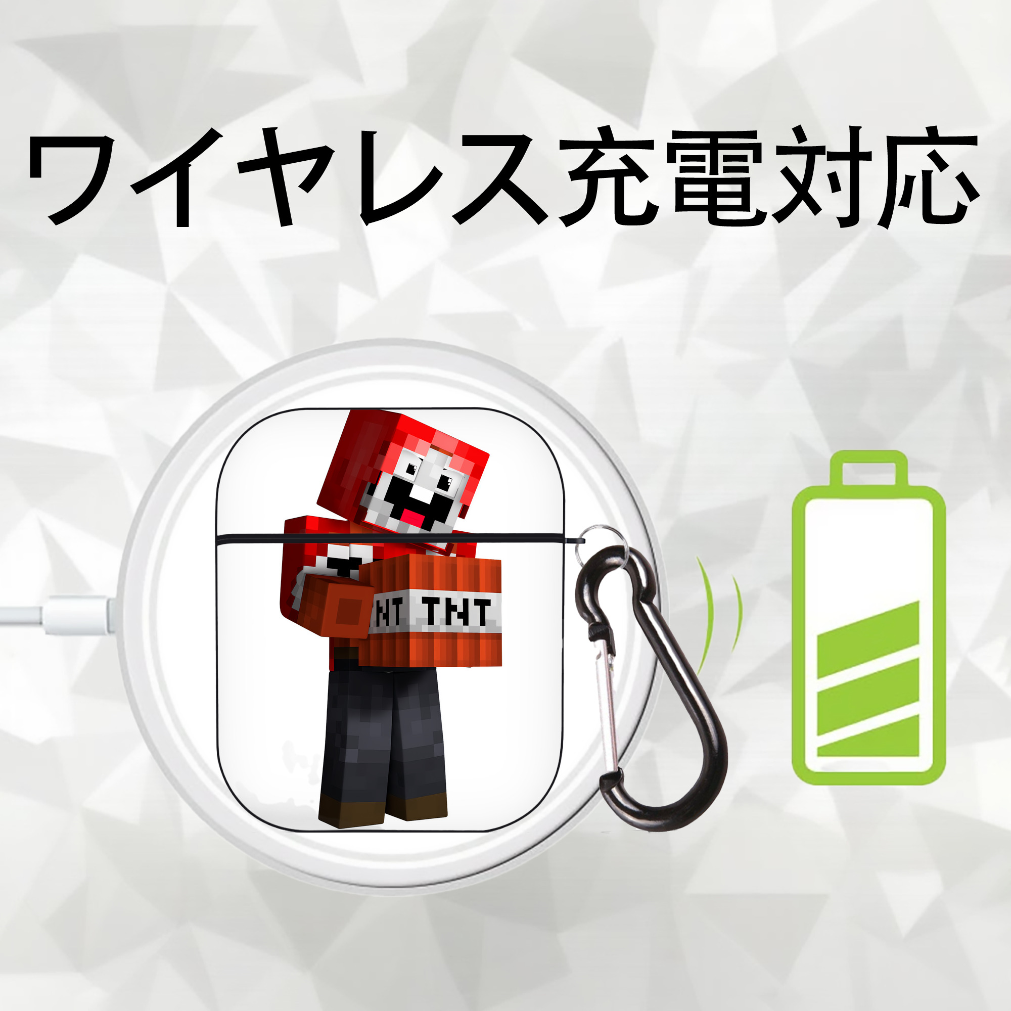 マインクラフト ブロックの世界 Minecraft MC Block world AirPods 第2世代保護ケース ハードシェル ブラック 耐衝撃・防指紋・カラビナ付き