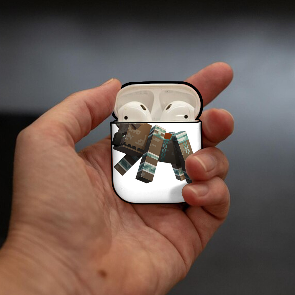 マインクラフト ブロックの世界 Minecraft MC Block world AirPods 第2世代保護ケース ハードシェル ブラック 耐衝撃・防指紋・カラビナ付き