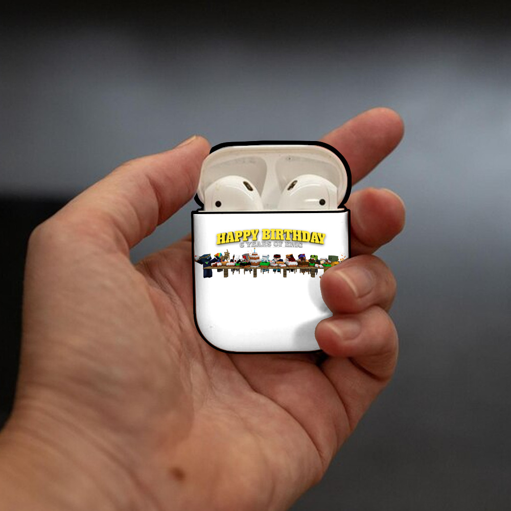 マインクラフト ブロックの世界 Minecraft MC Block world AirPods 第2世代保護ケース ハードシェル ブラック 耐衝撃・防指紋・カラビナ付き