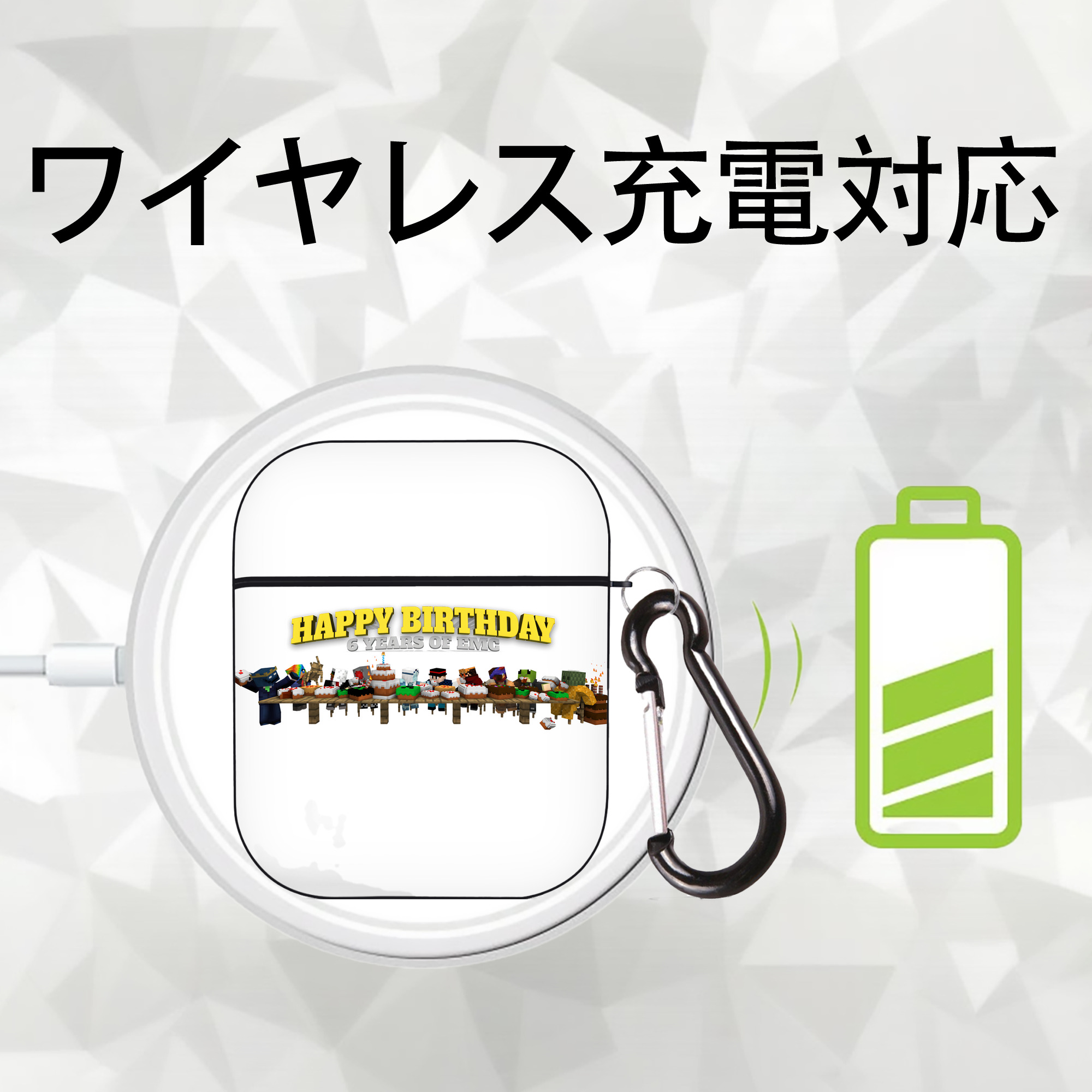 マインクラフト ブロックの世界 Minecraft MC Block world AirPods 第2世代保護ケース ハードシェル ブラック 耐衝撃・防指紋・カラビナ付き