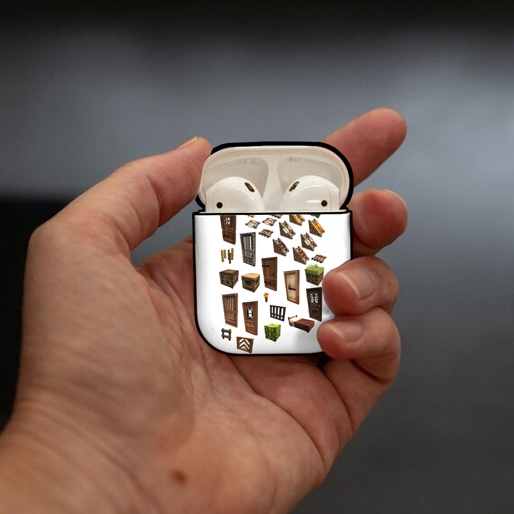 マインクラフト ブロックの世界 Minecraft MC Block world AirPods 第2世代保護ケース ハードシェル ブラック 耐衝撃・防指紋・カラビナ付き