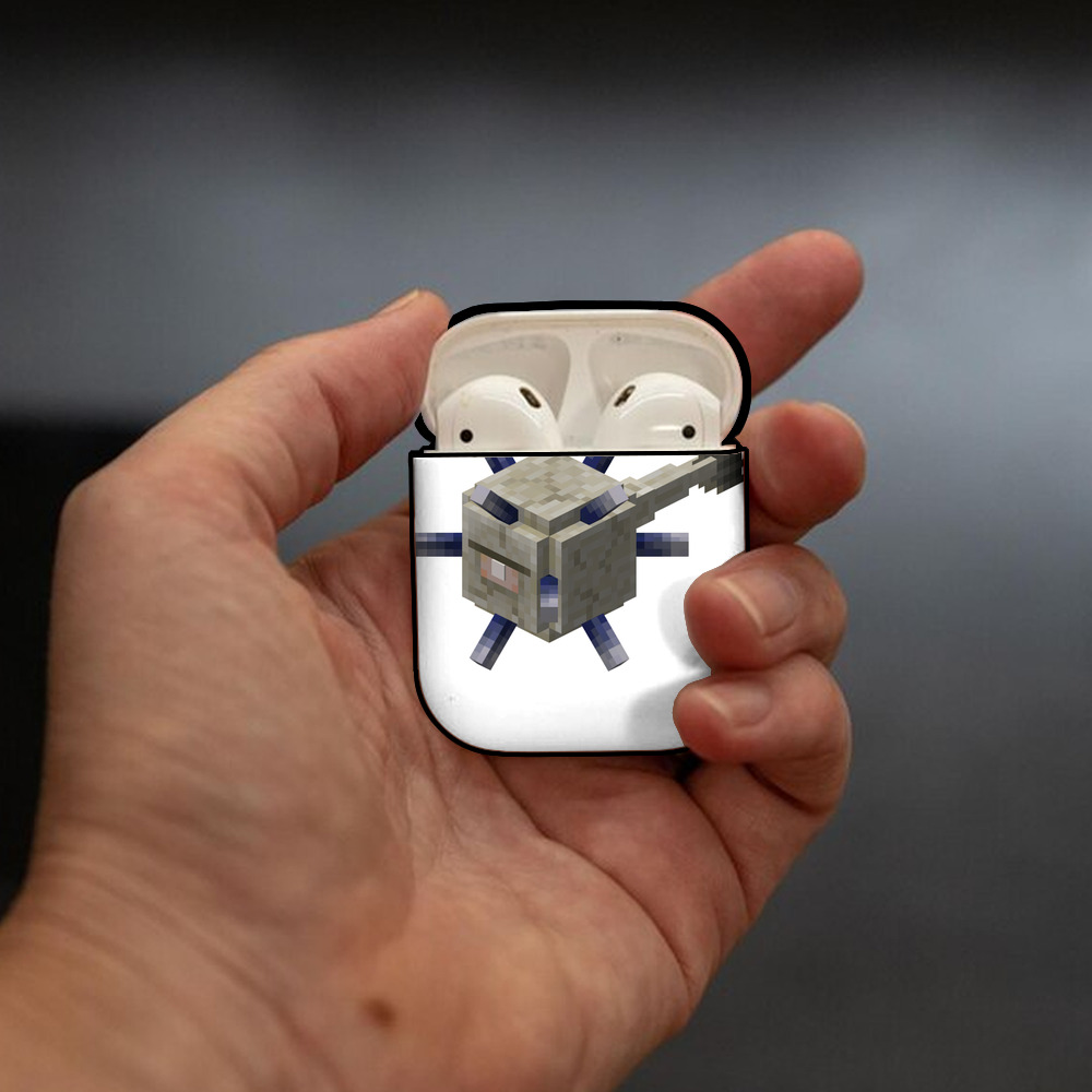 マインクラフト ブロックの世界 Minecraft MC Block world AirPods 第2世代保護ケース ハードシェル ブラック 耐衝撃・防指紋・カラビナ付き