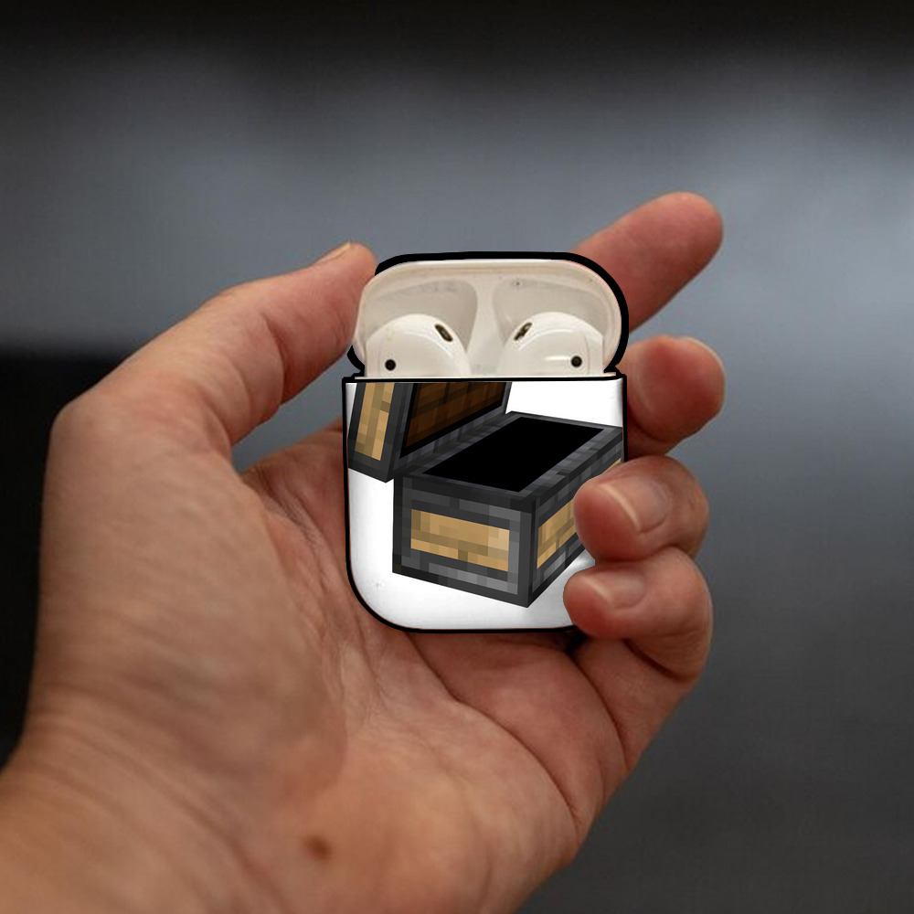 マインクラフト ブロックの世界 Minecraft MC Block world AirPods 第2世代保護ケース ハードシェル ブラック 耐衝撃・防指紋・カラビナ付き