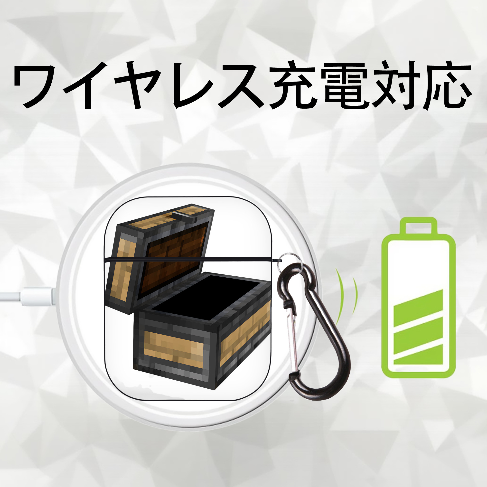 マインクラフト ブロックの世界 Minecraft MC Block world AirPods 第2世代保護ケース ハードシェル ブラック 耐衝撃・防指紋・カラビナ付き