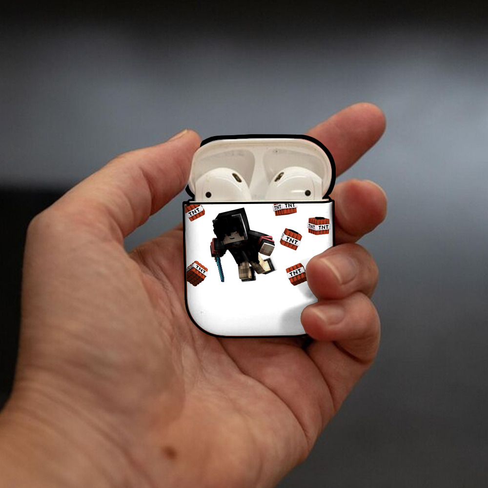 マインクラフト ブロックの世界 Minecraft MC Block world AirPods 第2世代保護ケース ハードシェル ブラック 耐衝撃・防指紋・カラビナ付き