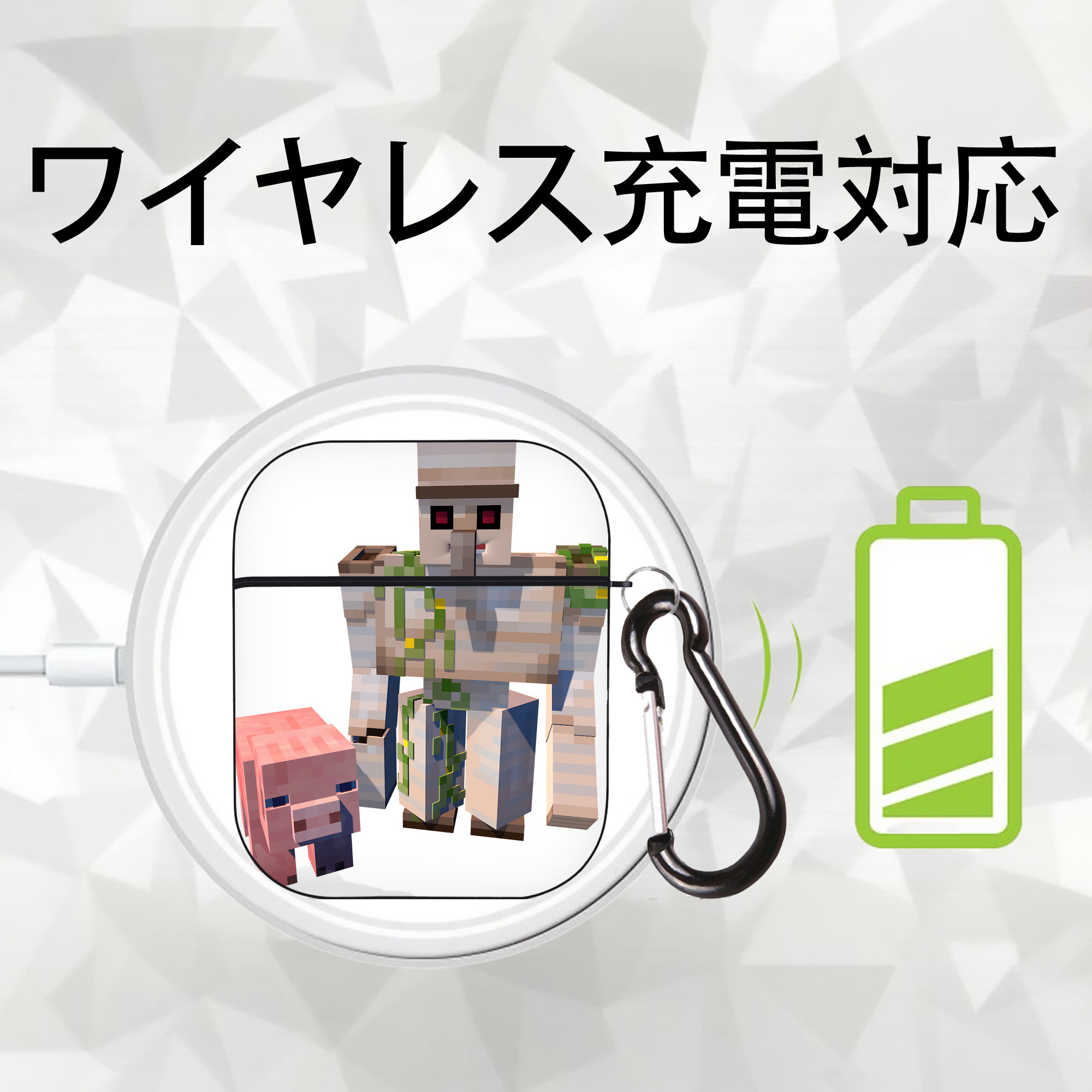 マインクラフト ブロックの世界 Minecraft MC Block world AirPods 第2世代保護ケース ハードシェル ブラック 耐衝撃・防指紋・カラビナ付き