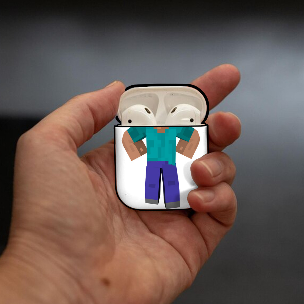 マインクラフト ブロックの世界 Minecraft MC Block world AirPods 第2世代保護ケース ハードシェル ブラック 耐衝撃・防指紋・カラビナ付き
