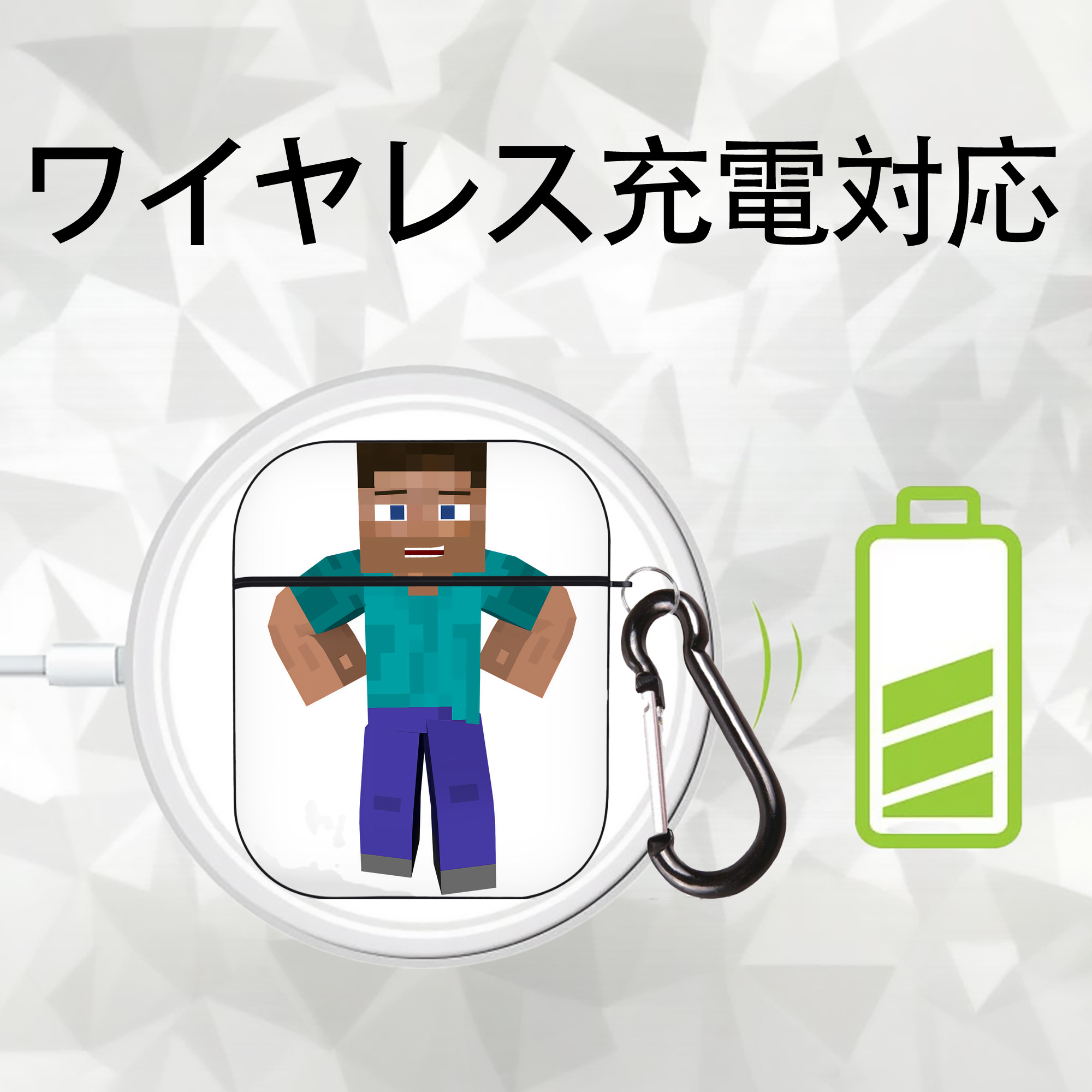 マインクラフト ブロックの世界 Minecraft MC Block world AirPods 第2世代保護ケース ハードシェル ブラック 耐衝撃・防指紋・カラビナ付き
