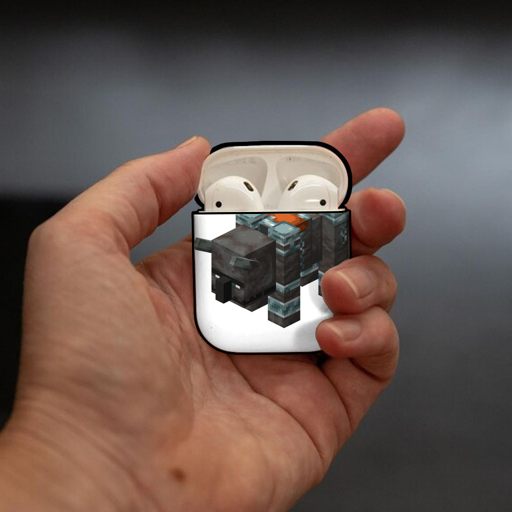 マインクラフト ブロックの世界 Minecraft MC Block world AirPods 第2世代保護ケース ハードシェル ブラック 耐衝撃・防指紋・カラビナ付き