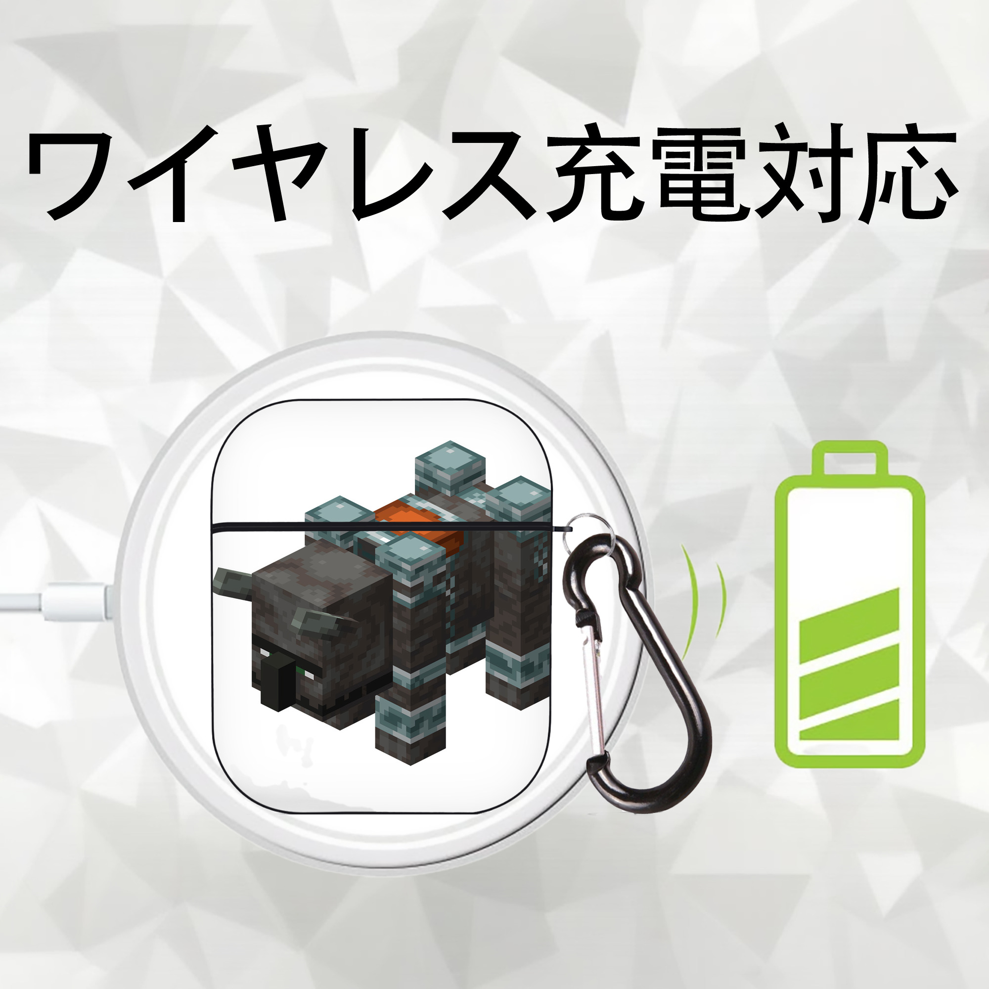マインクラフト ブロックの世界 Minecraft MC Block world AirPods 第2世代保護ケース ハードシェル ブラック 耐衝撃・防指紋・カラビナ付き