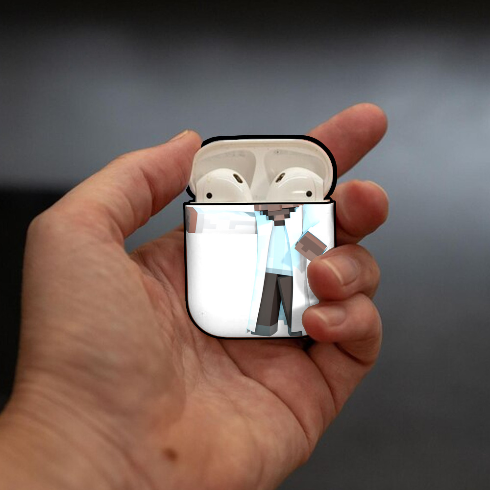 マインクラフト ブロックの世界 Minecraft MC Block world AirPods 第2世代保護ケース ハードシェル ブラック 耐衝撃・防指紋・カラビナ付き