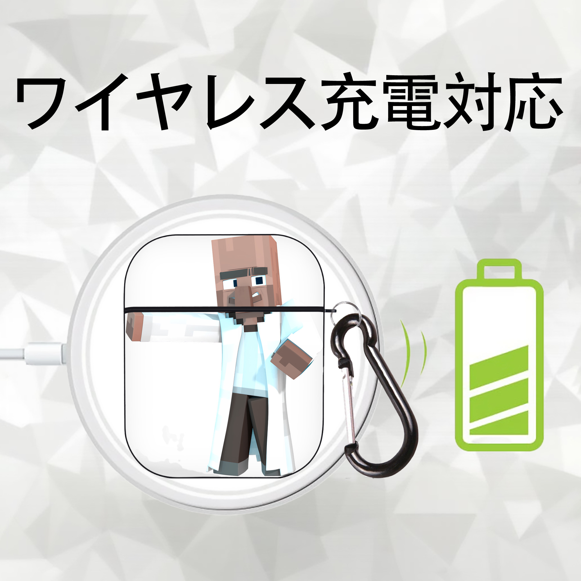 マインクラフト ブロックの世界 Minecraft MC Block world AirPods 第2世代保護ケース ハードシェル ブラック 耐衝撃・防指紋・カラビナ付き