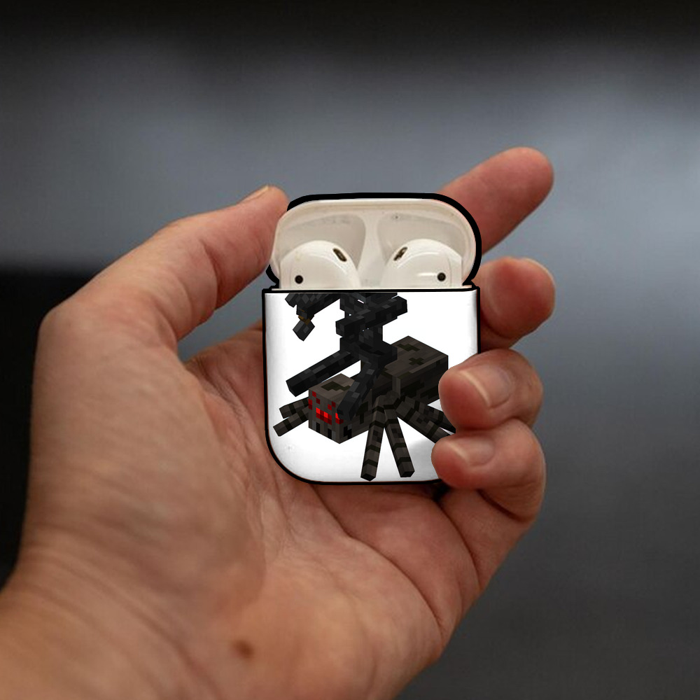 マインクラフト ブロックの世界 Minecraft MC Block world AirPods 第2世代保護ケース ハードシェル ブラック 耐衝撃・防指紋・カラビナ付き