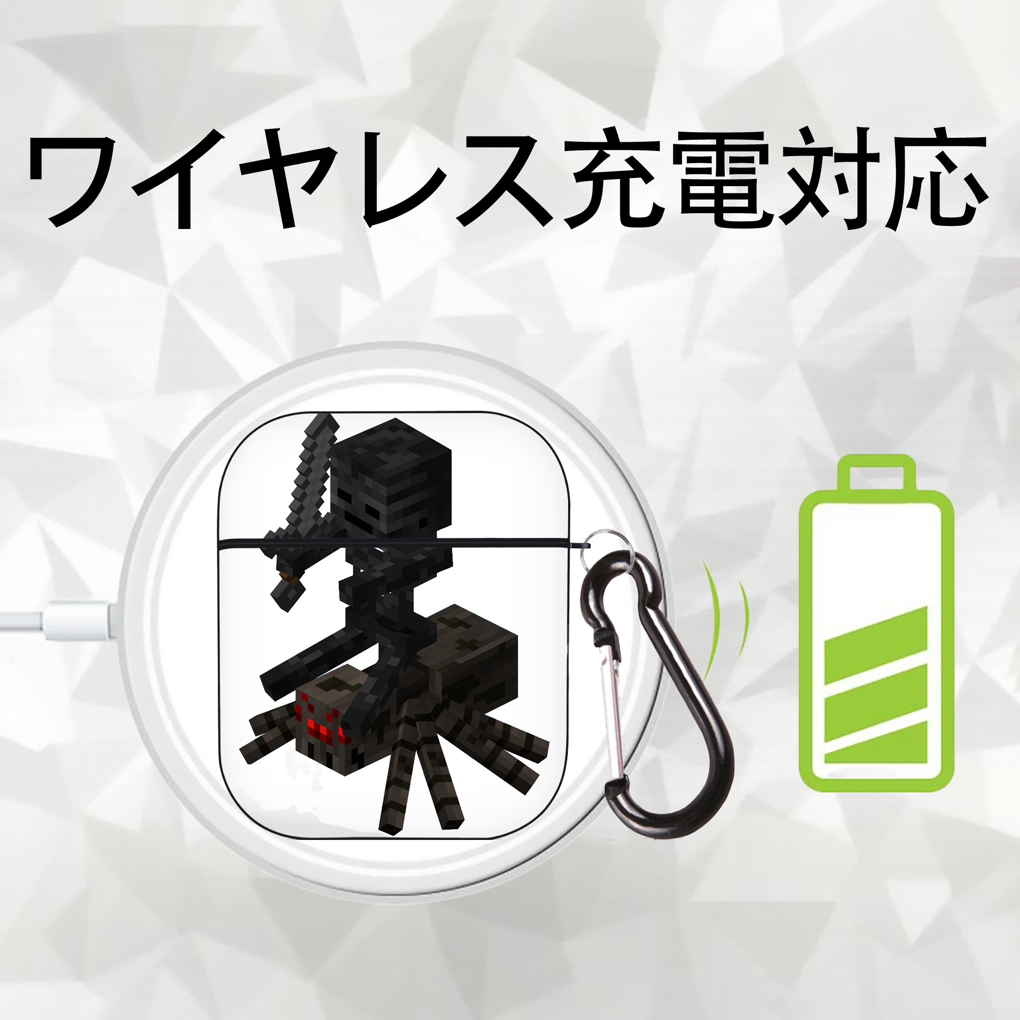 マインクラフト ブロックの世界 Minecraft MC Block world AirPods 第2世代保護ケース ハードシェル ブラック 耐衝撃・防指紋・カラビナ付き