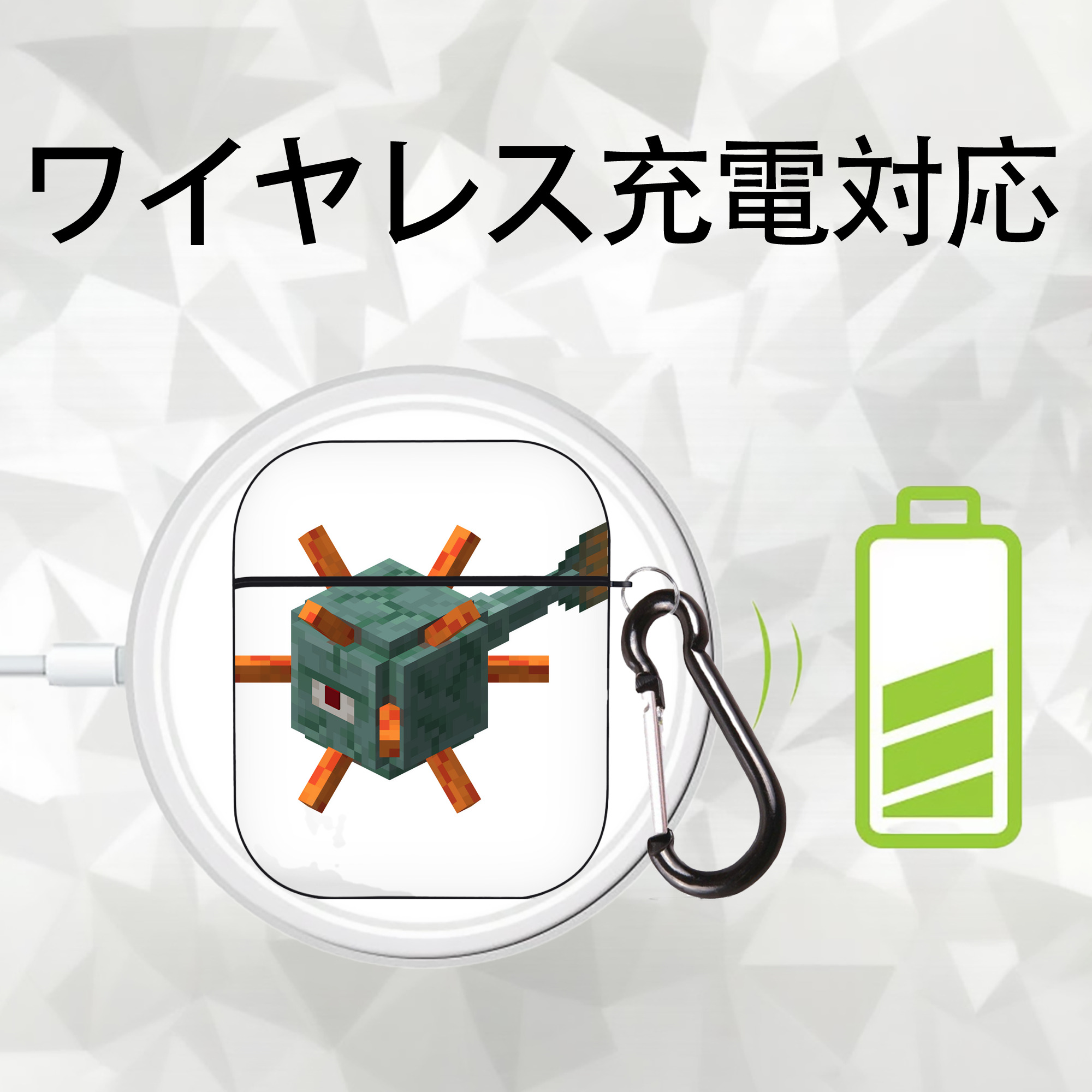マインクラフト ブロックの世界 Minecraft MC Block world AirPods 第2世代保護ケース ハードシェル ブラック 耐衝撃・防指紋・カラビナ付き