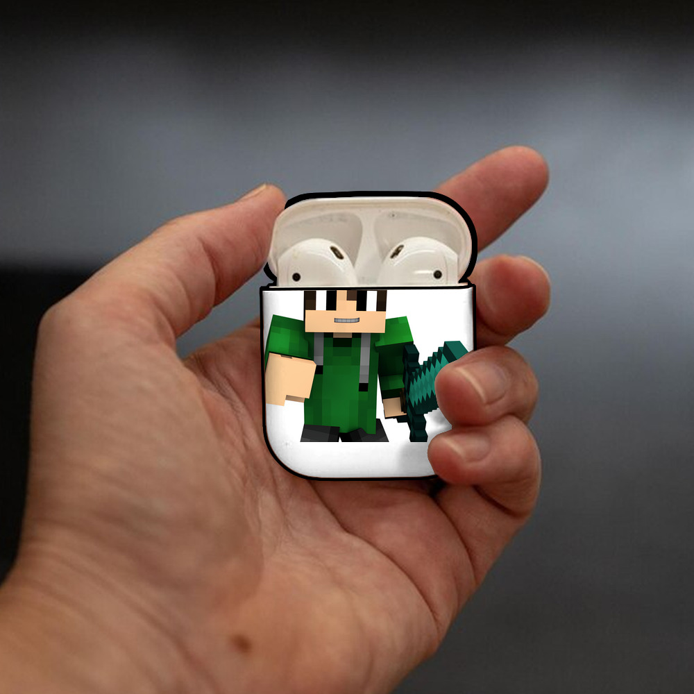 マインクラフト ブロックの世界 Minecraft MC Block world AirPods 第2世代保護ケース ハードシェル ブラック 耐衝撃・防指紋・カラビナ付き