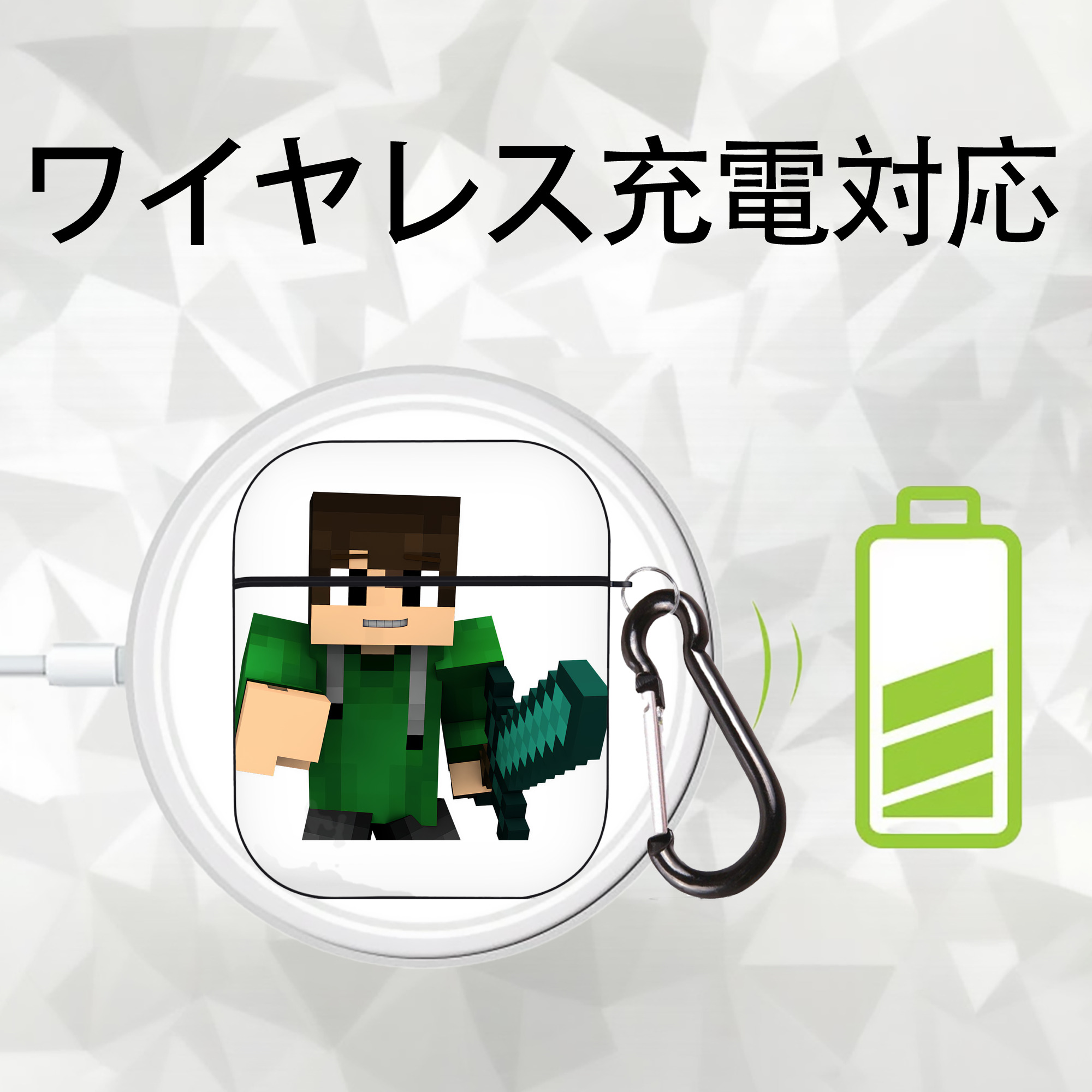 マインクラフト ブロックの世界 Minecraft MC Block world AirPods 第2世代保護ケース ハードシェル ブラック 耐衝撃・防指紋・カラビナ付き