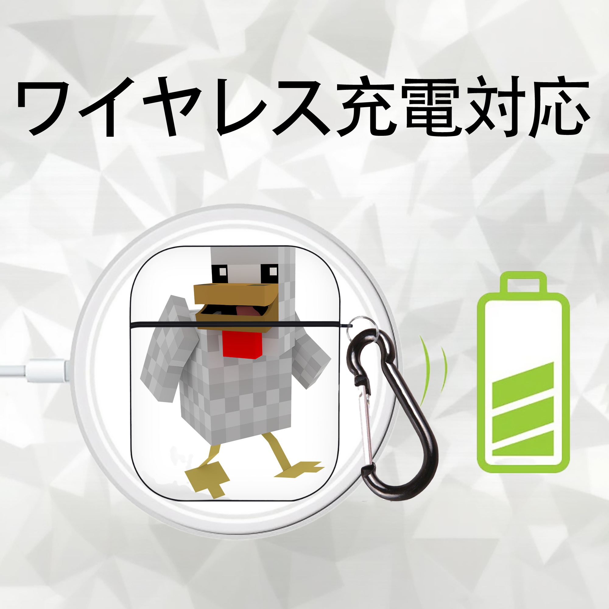マインクラフト ブロックの世界 Minecraft MC Block world AirPods 第2世代保護ケース ハードシェル ブラック 耐衝撃・防指紋・カラビナ付き