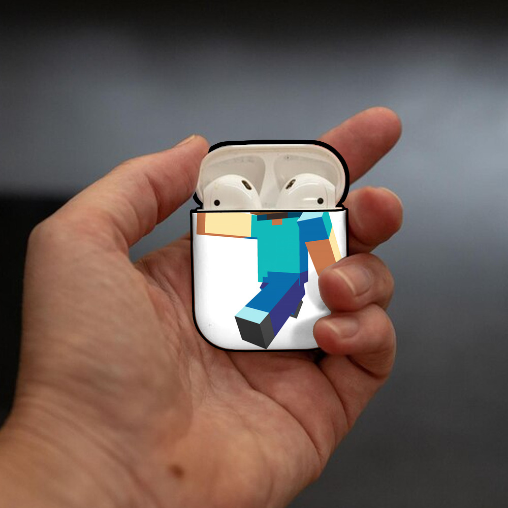 マインクラフト ブロックの世界 Minecraft MC Block world AirPods 第2世代保護ケース ハードシェル ブラック 耐衝撃・防指紋・カラビナ付き