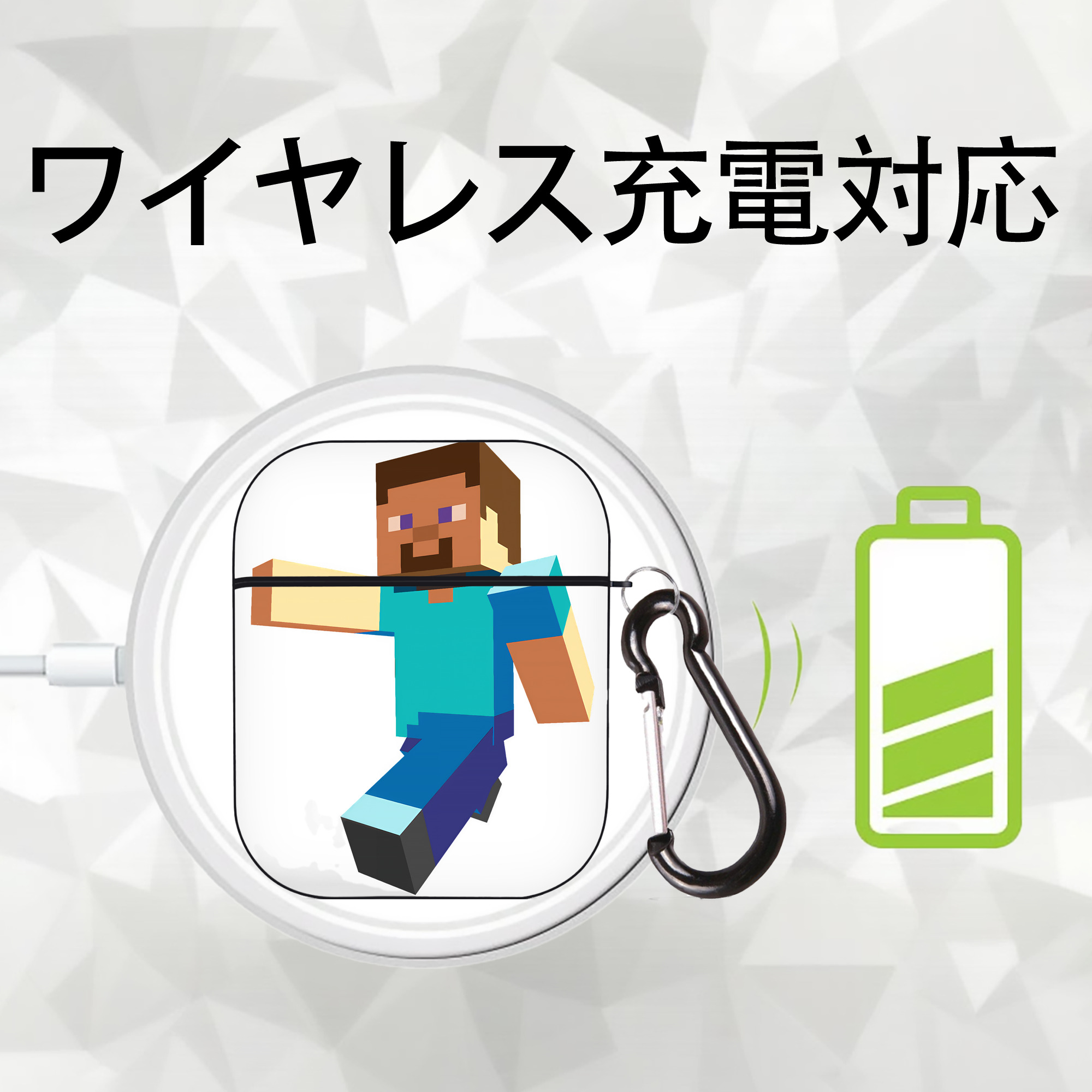 マインクラフト ブロックの世界 Minecraft MC Block world AirPods 第2世代保護ケース ハードシェル ブラック 耐衝撃・防指紋・カラビナ付き