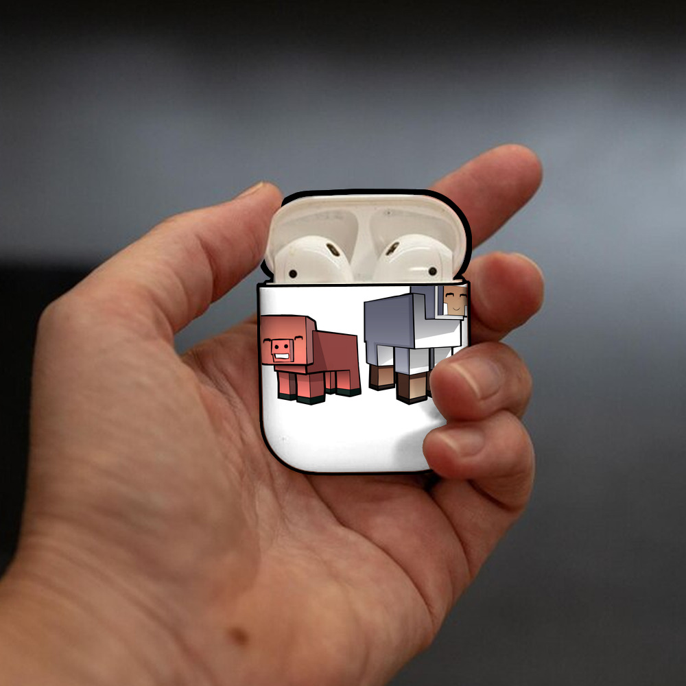 マインクラフト ブロックの世界 Minecraft MC Block world AirPods 第2世代保護ケース ハードシェル ブラック 耐衝撃・防指紋・カラビナ付き