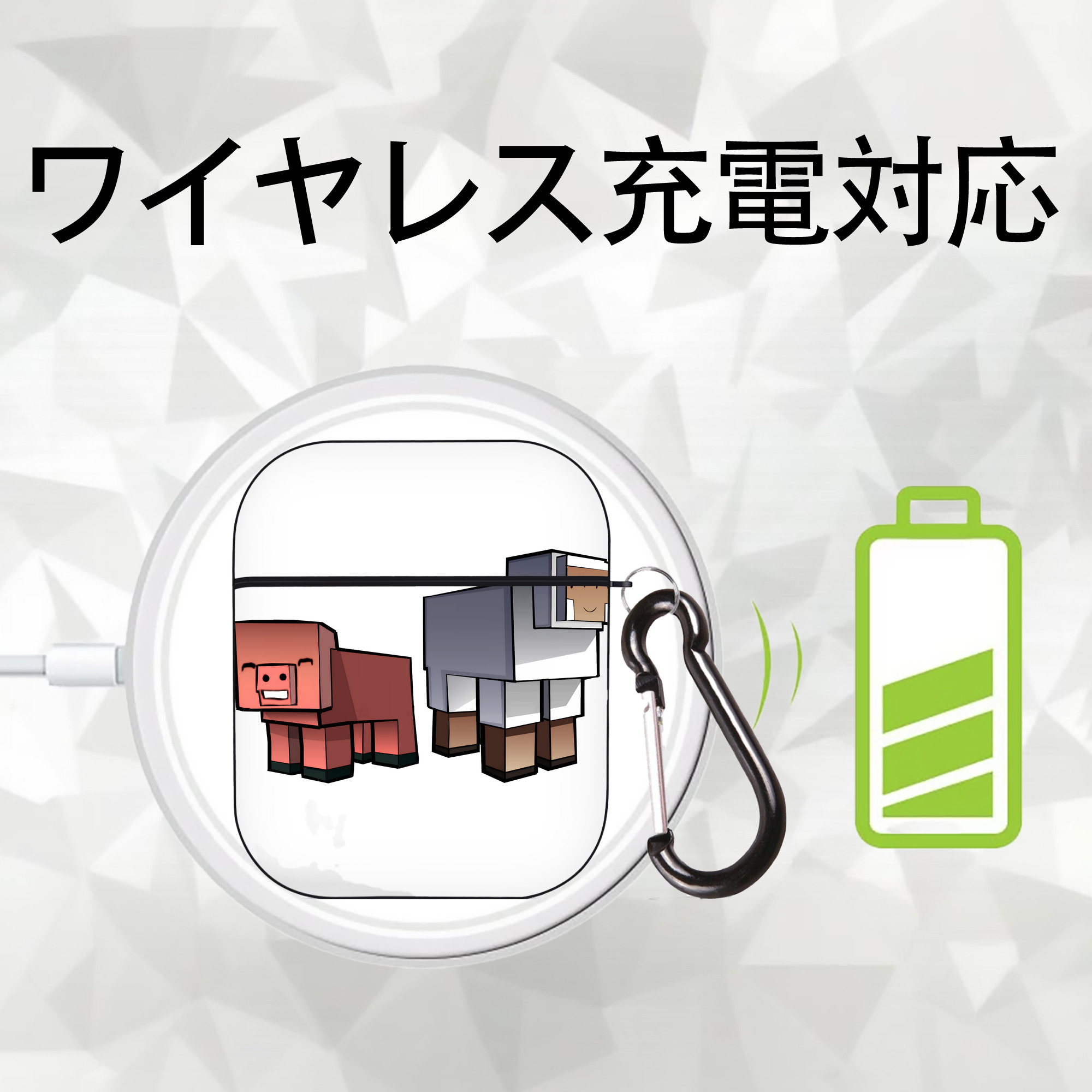 マインクラフト ブロックの世界 Minecraft MC Block world AirPods 第2世代保護ケース ハードシェル ブラック 耐衝撃・防指紋・カラビナ付き