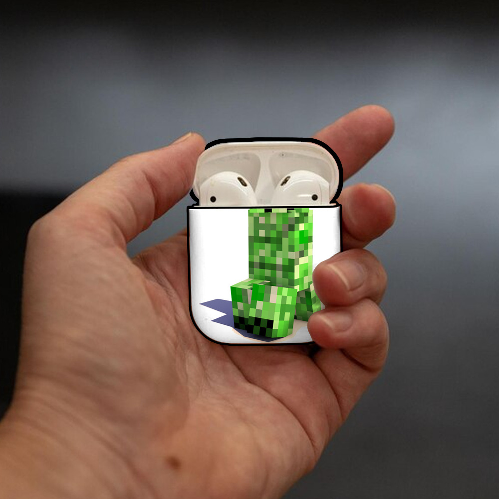マインクラフト ブロックの世界 Minecraft MC Block world AirPods 第2世代保護ケース ハードシェル ブラック 耐衝撃・防指紋・カラビナ付き