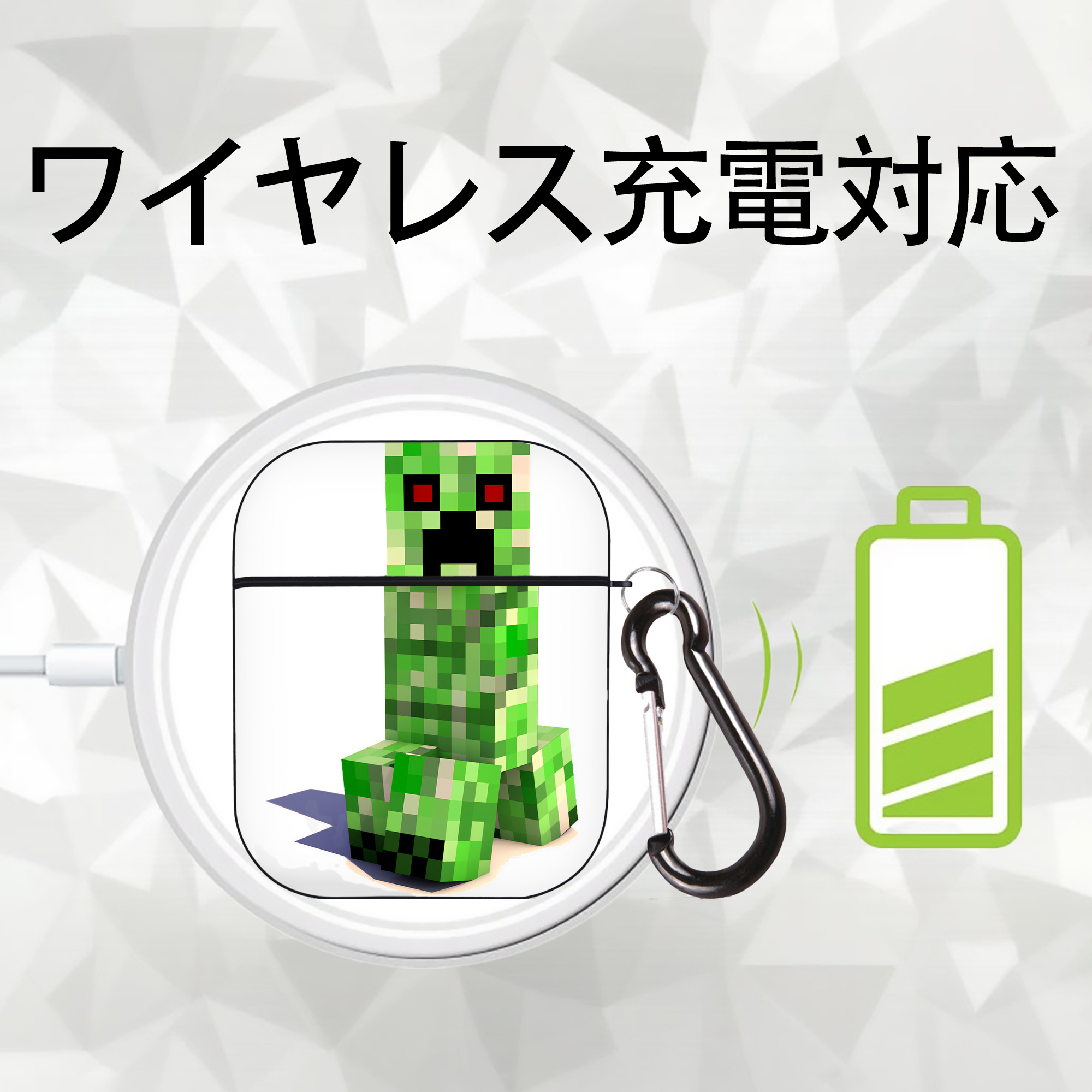 マインクラフト ブロックの世界 Minecraft MC Block world AirPods 第2世代保護ケース ハードシェル ブラック 耐衝撃・防指紋・カラビナ付き