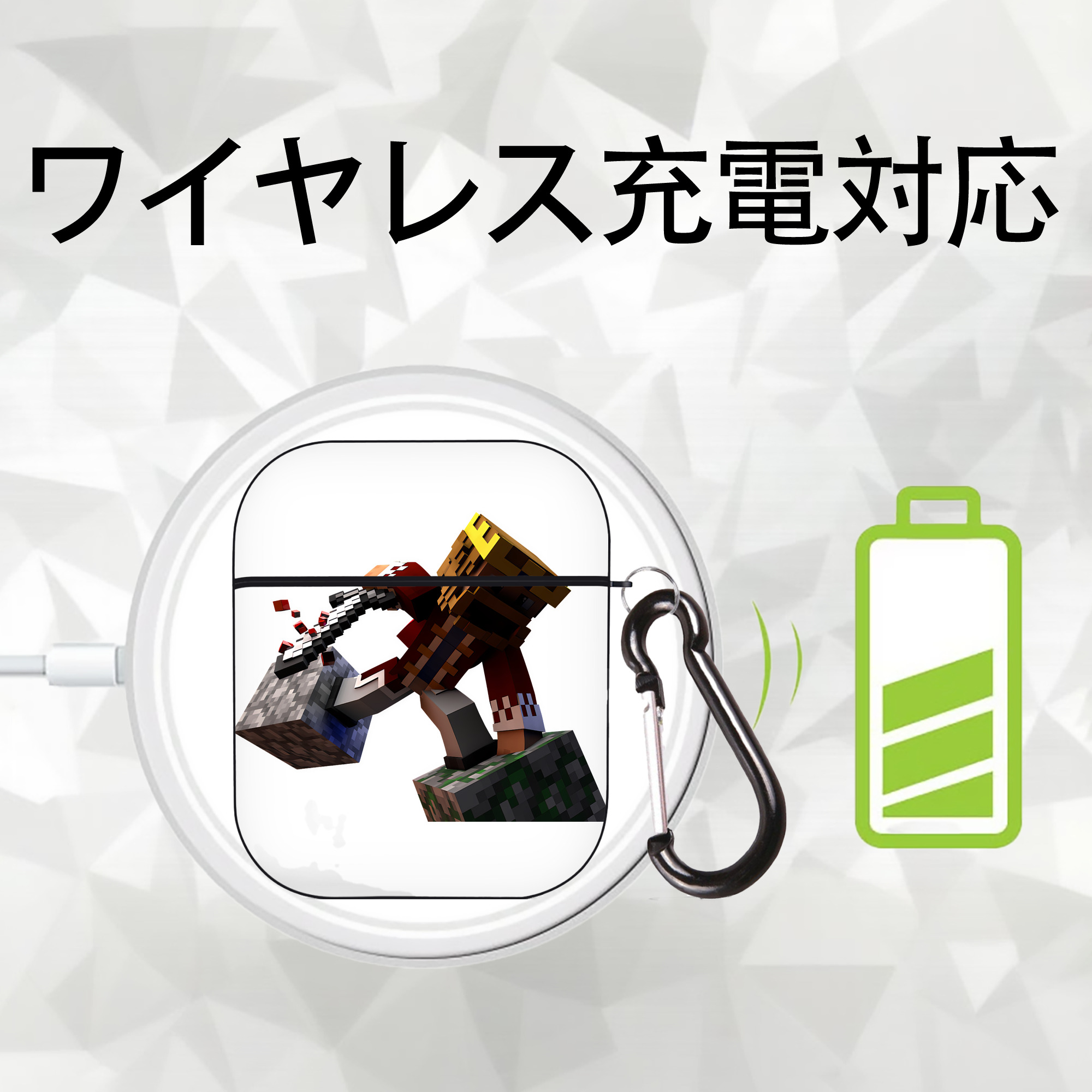 マインクラフト ブロックの世界 Minecraft MC Block world AirPods 第2世代保護ケース ハードシェル ブラック 耐衝撃・防指紋・カラビナ付き