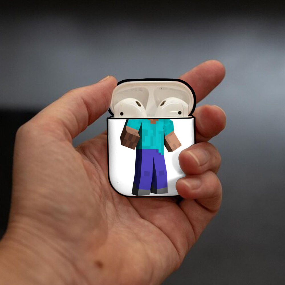 マインクラフト ブロックの世界 Minecraft MC Block world AirPods 第2世代保護ケース ハードシェル ブラック 耐衝撃・防指紋・カラビナ付き