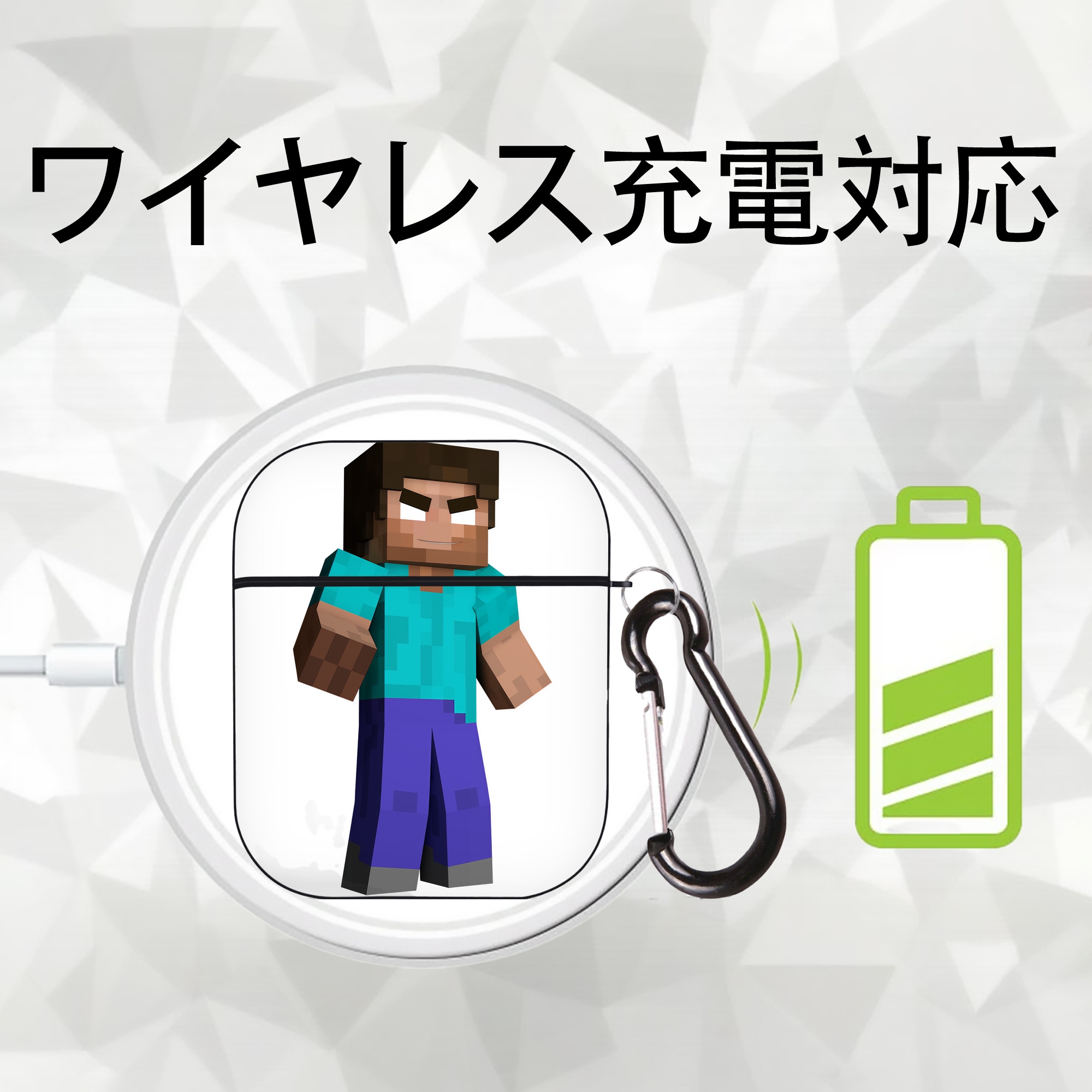 マインクラフト ブロックの世界 Minecraft MC Block world AirPods 第2世代保護ケース ハードシェル ブラック 耐衝撃・防指紋・カラビナ付き