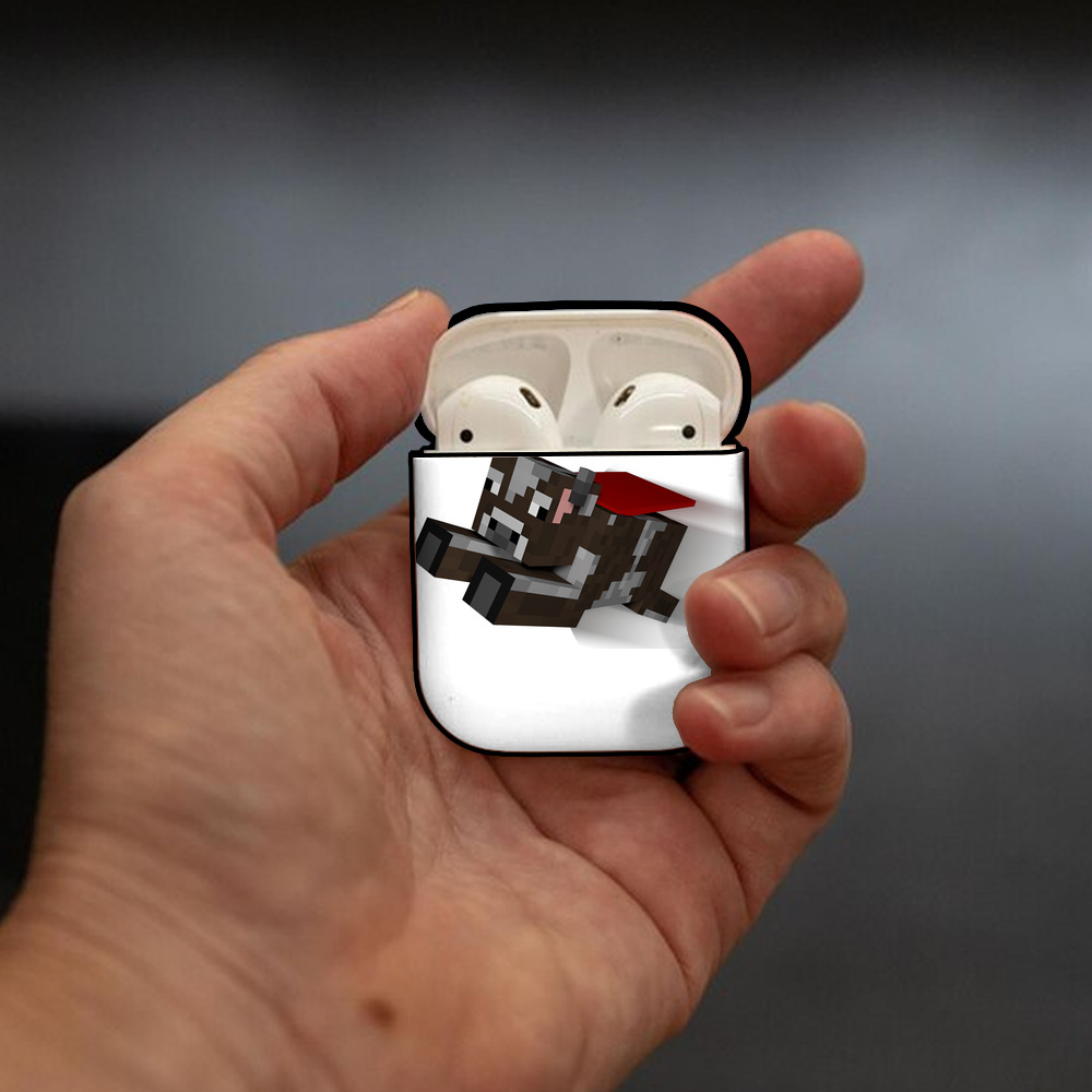 マインクラフト ブロックの世界 Minecraft MC Block world AirPods 第2世代保護ケース ハードシェル ブラック 耐衝撃・防指紋・カラビナ付き