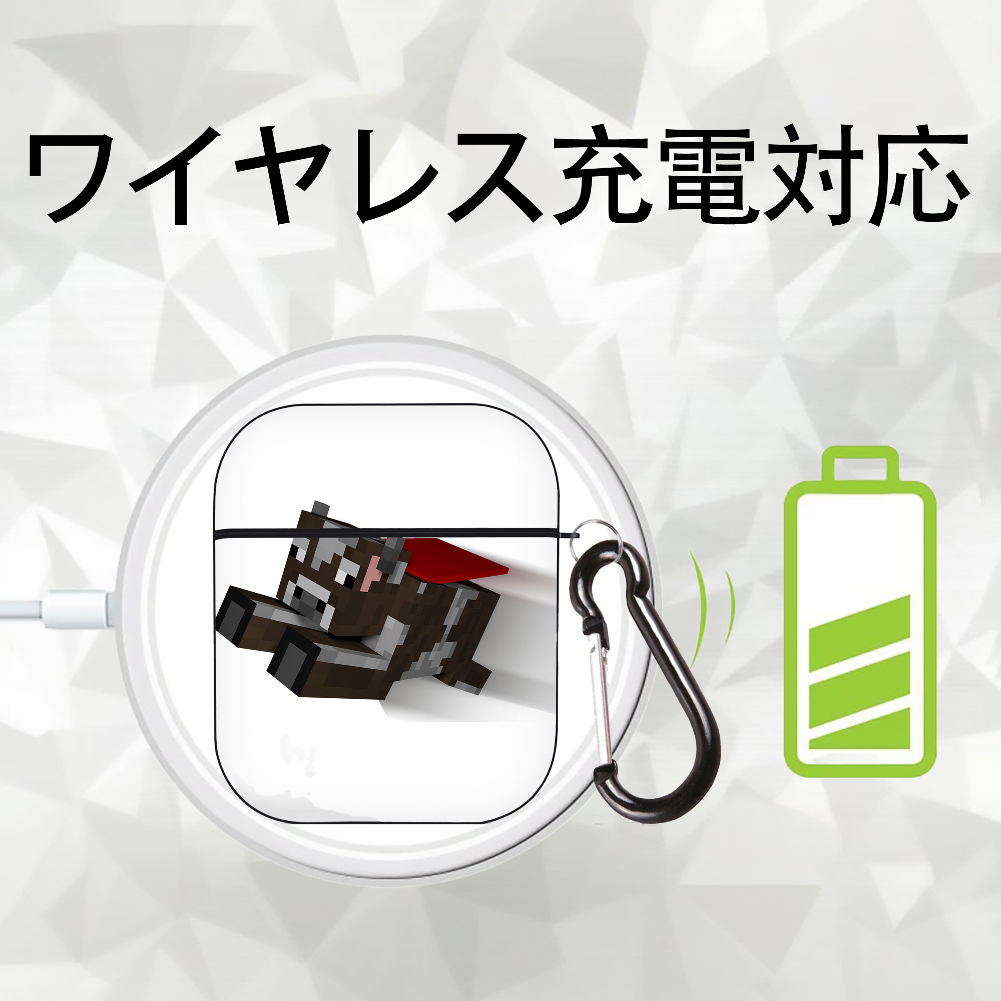 マインクラフト ブロックの世界 Minecraft MC Block world AirPods 第2世代保護ケース ハードシェル ブラック 耐衝撃・防指紋・カラビナ付き