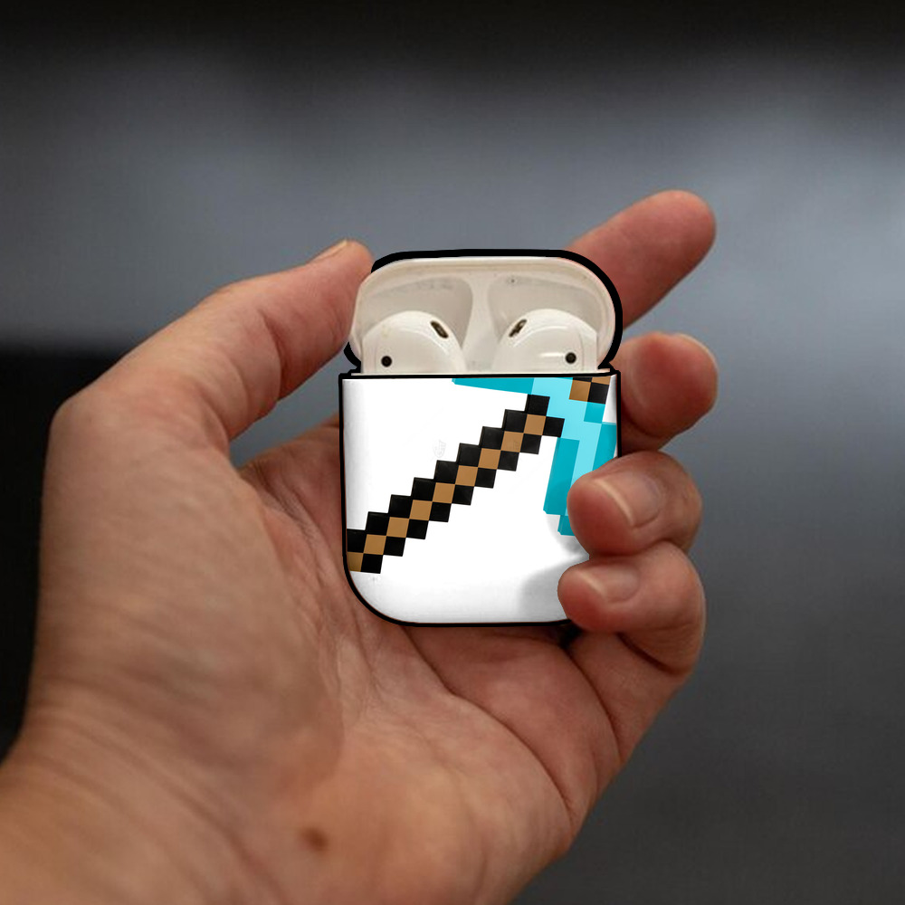 マインクラフト ブロックの世界 Minecraft MC Block world AirPods 第2世代保護ケース ハードシェル ブラック 耐衝撃・防指紋・カラビナ付き
