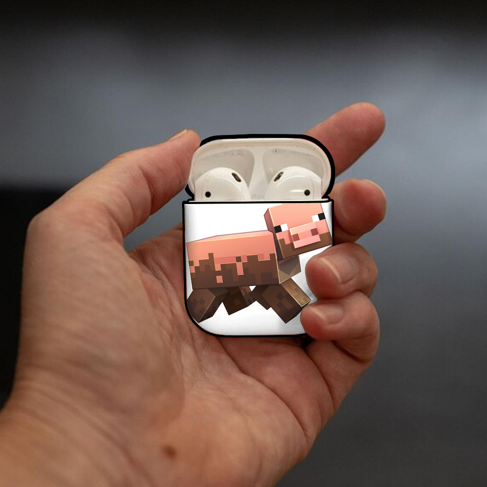 マインクラフト ブロックの世界 Minecraft MC Block world AirPods 第2世代保護ケース ハードシェル ブラック 耐衝撃・防指紋・カラビナ付き