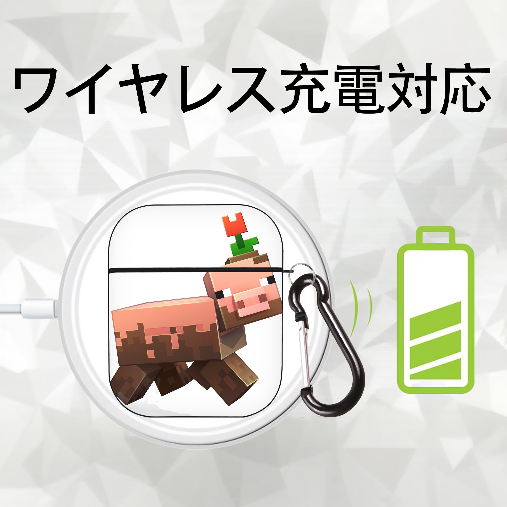 マインクラフト ブロックの世界 Minecraft MC Block world AirPods 第2世代保護ケース ハードシェル ブラック 耐衝撃・防指紋・カラビナ付き