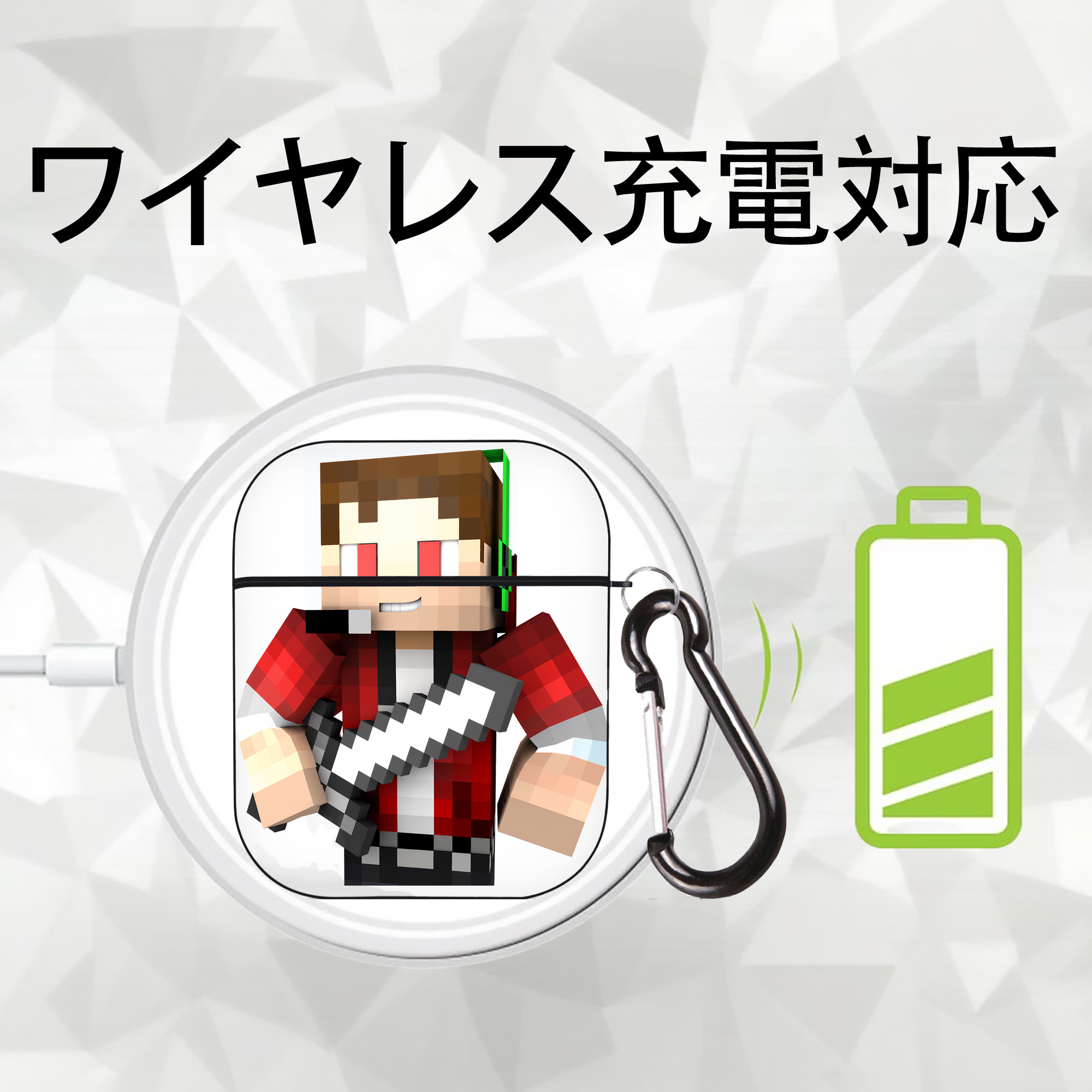 マインクラフト ブロックの世界 Minecraft MC Block world AirPods 第2世代保護ケース ハードシェル ブラック 耐衝撃・防指紋・カラビナ付き
