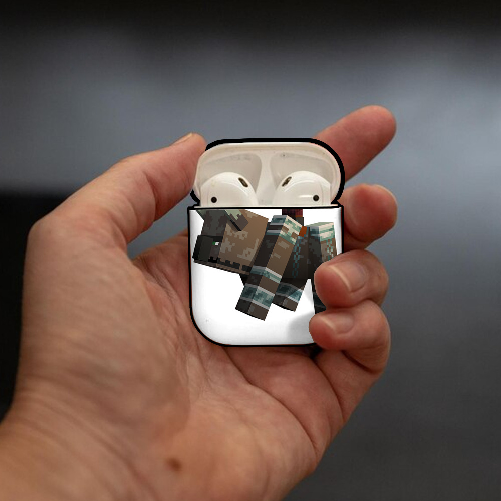 マインクラフト ブロックの世界 Minecraft MC Block world AirPods 第2世代保護ケース ハードシェル ブラック 耐衝撃・防指紋・カラビナ付き