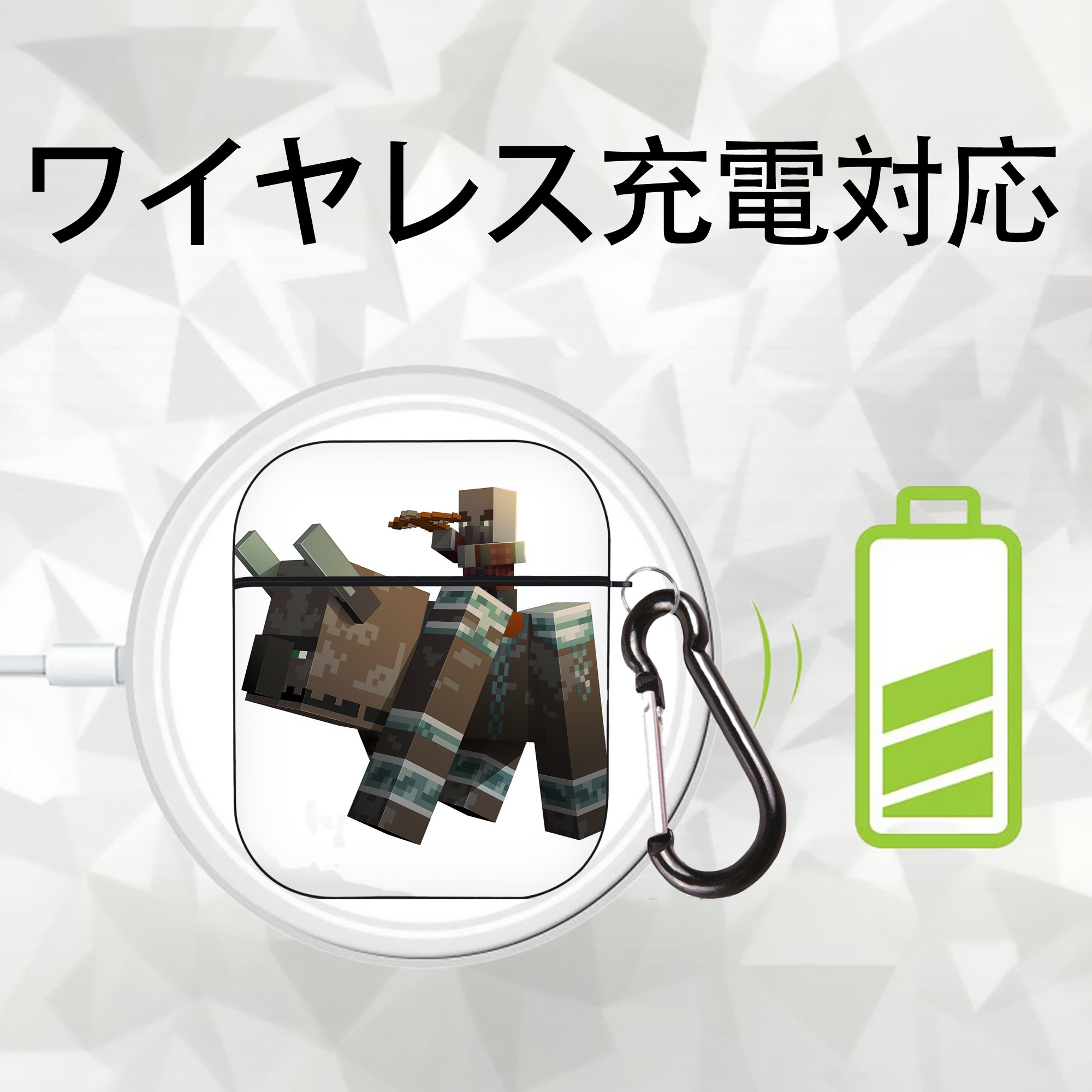 マインクラフト ブロックの世界 Minecraft MC Block world AirPods 第2世代保護ケース ハードシェル ブラック 耐衝撃・防指紋・カラビナ付き