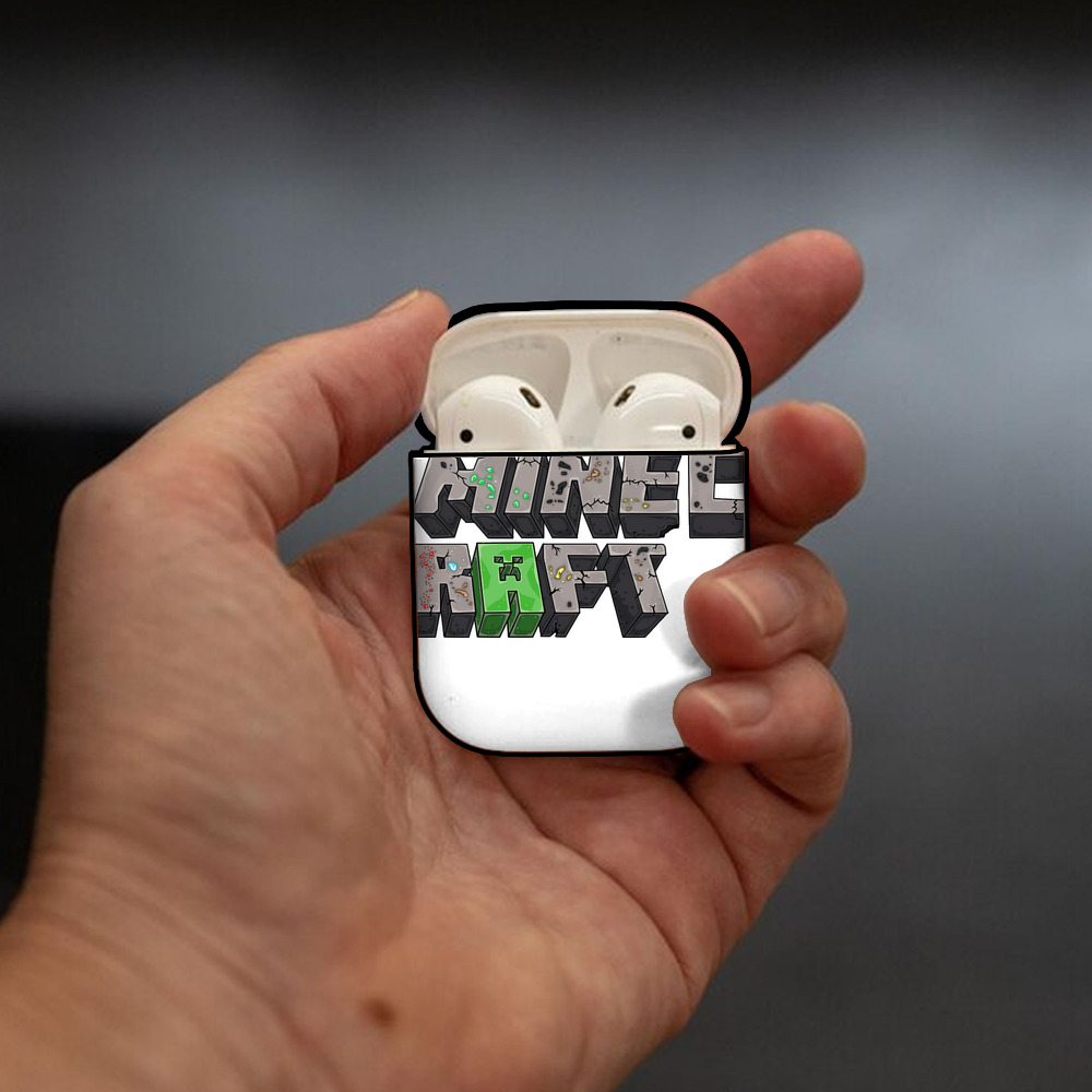 マインクラフト ブロックの世界 Minecraft MC Block world AirPods 第2世代保護ケース ハードシェル ブラック 耐衝撃・防指紋・カラビナ付き